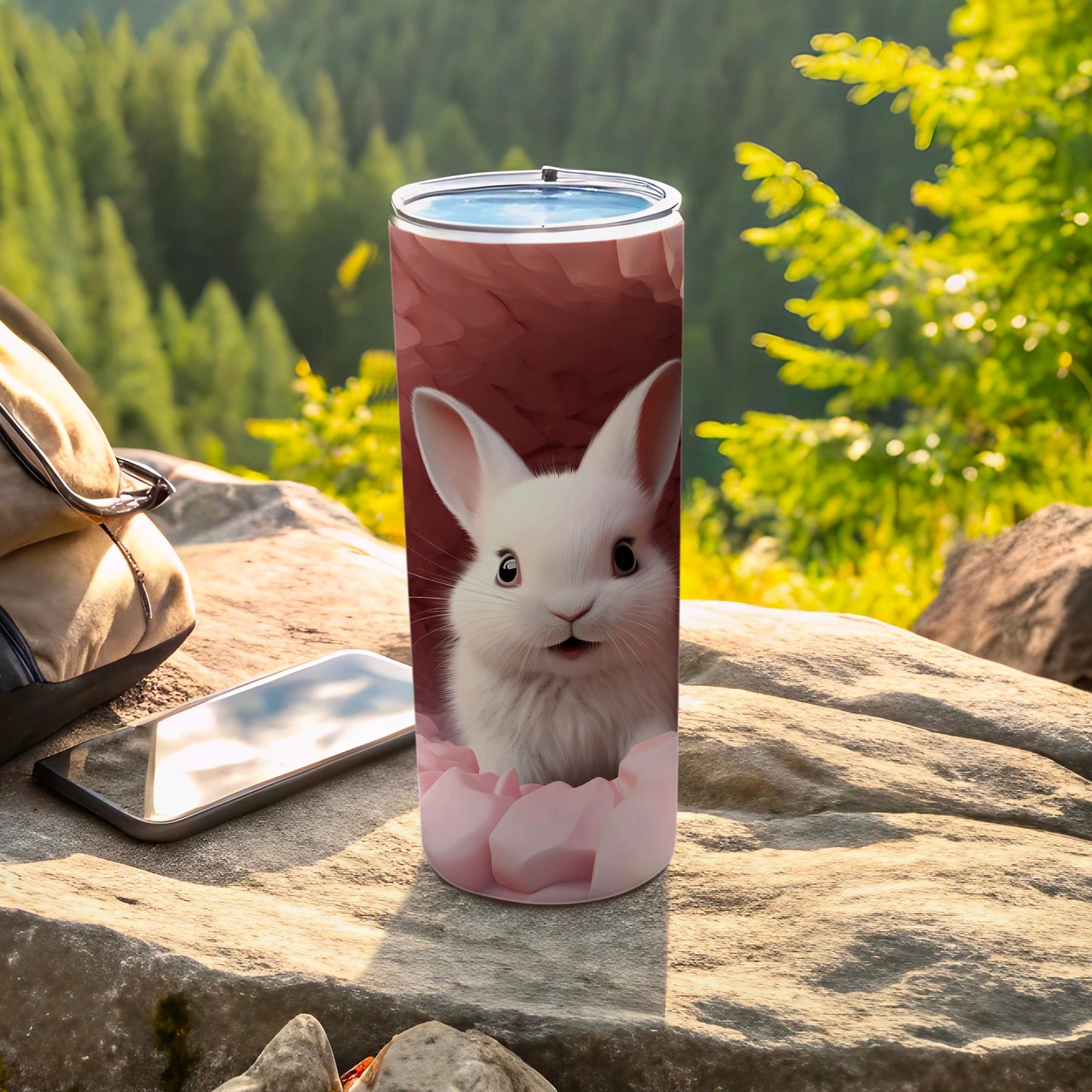 Adorable White Bunny Insulated Travel Tumbler Flask