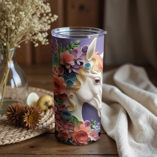 Vibrant Floral Unicorn Tumbler with Lid - 20 oz