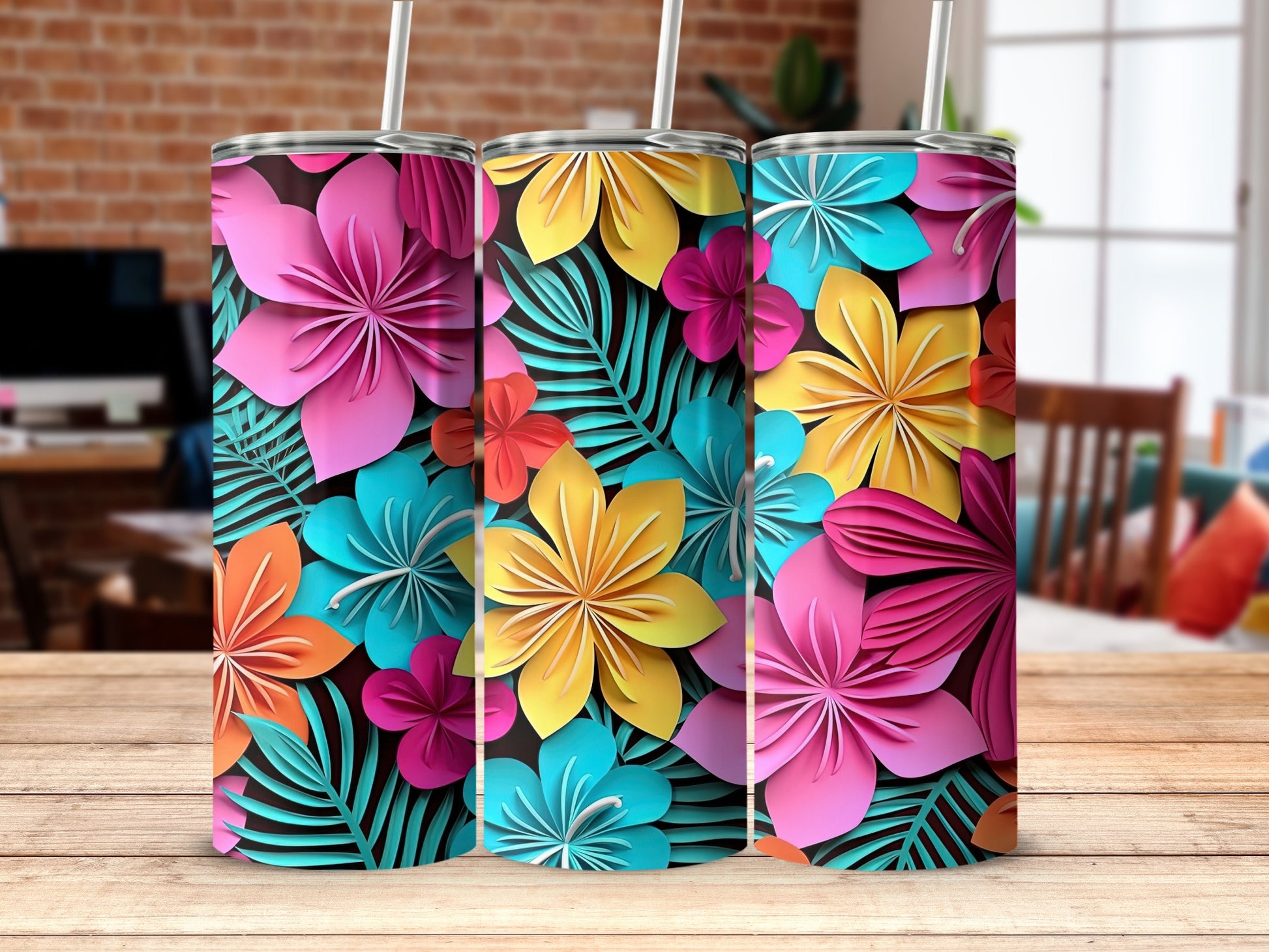 Colorful Floral Design Insulated Tumbler Product
