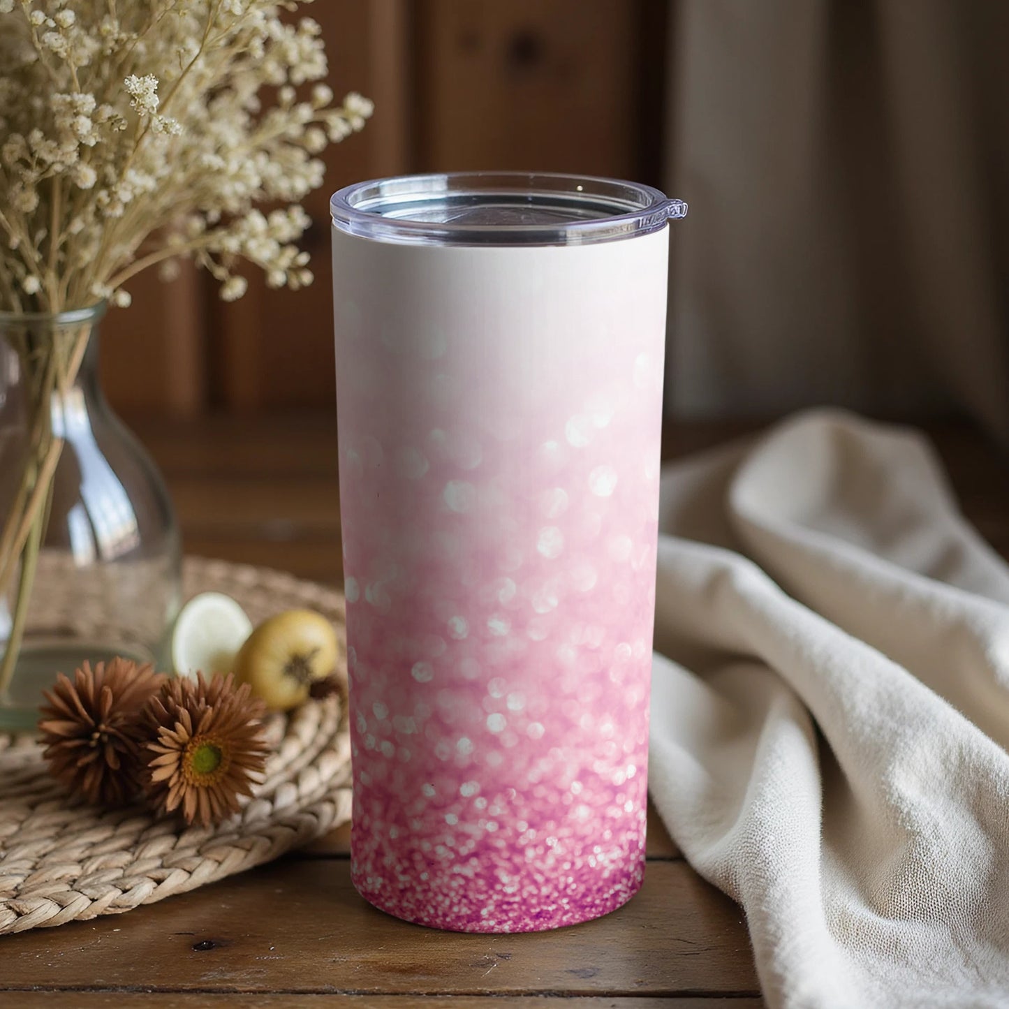 Pink Shimmer Effect Tumbler with Clear Lid