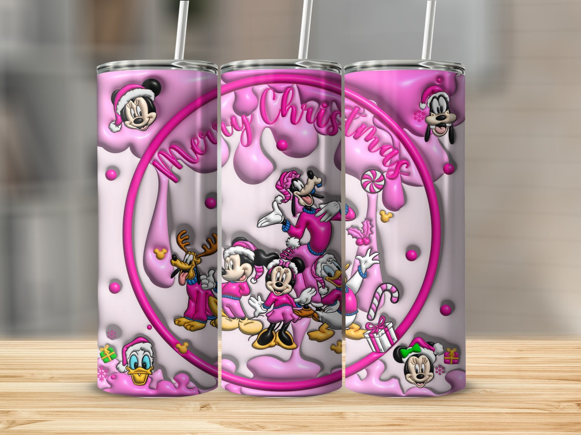 Merry Christmas with Cartoon Characters Tumbler Cup