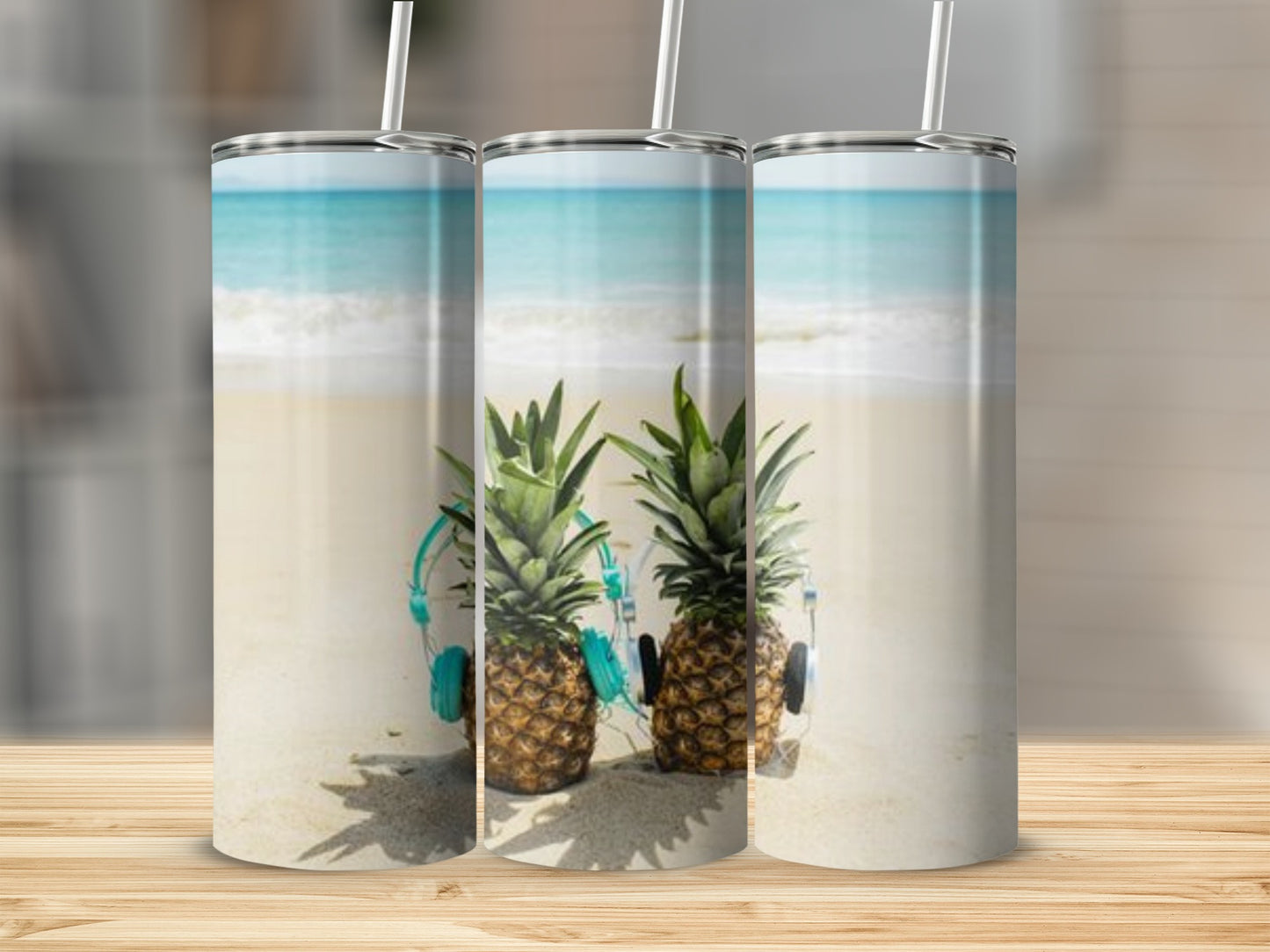 Tropical Pineapple and Beach Scene Tumbler