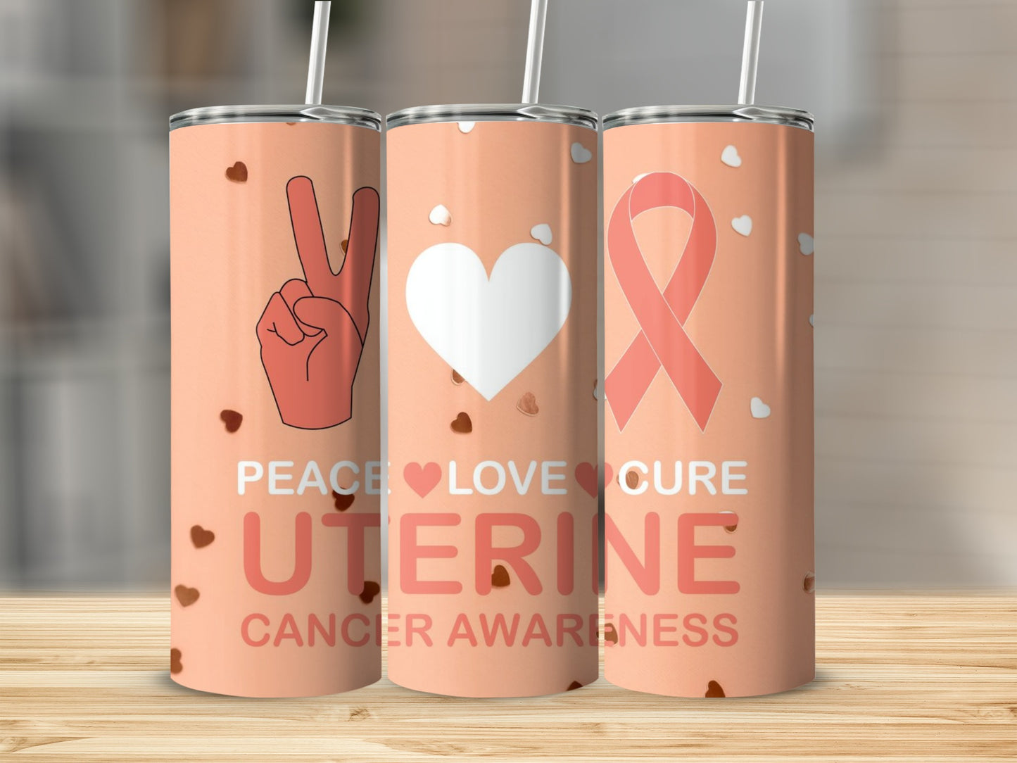 Peace Love Cure Uterine Cancer Awareness Tumbler