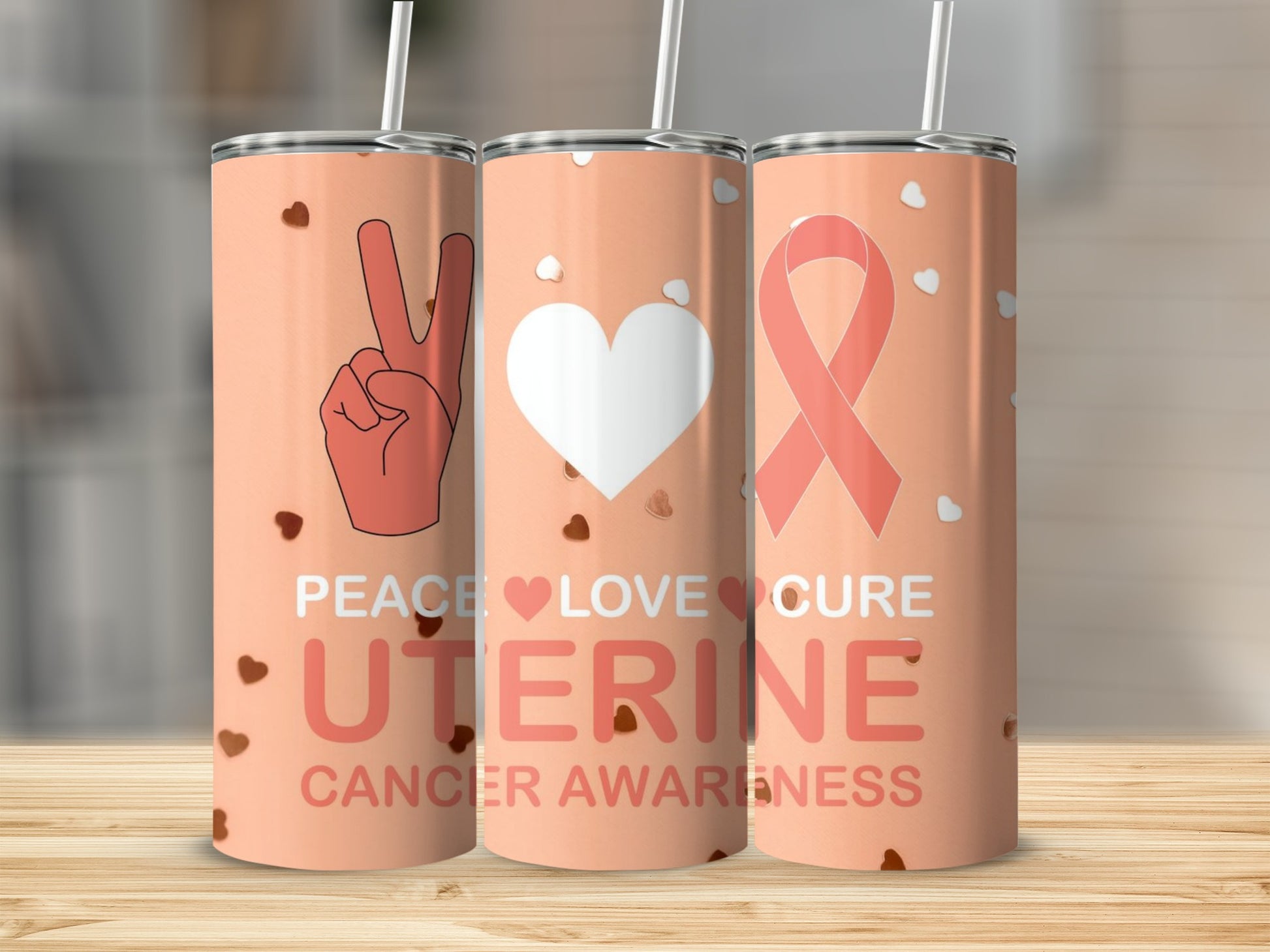 Peace Love Cure Uterine Cancer Awareness Tumbler