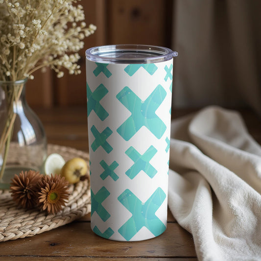 Aqua Patterned X Design Travel Tumbler for Everyday Use