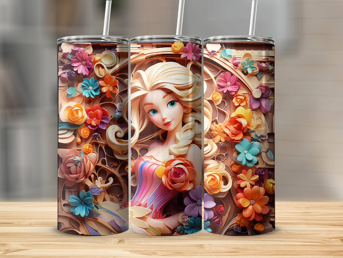 Intricate Floral Art with Enchanting Character Tumbler