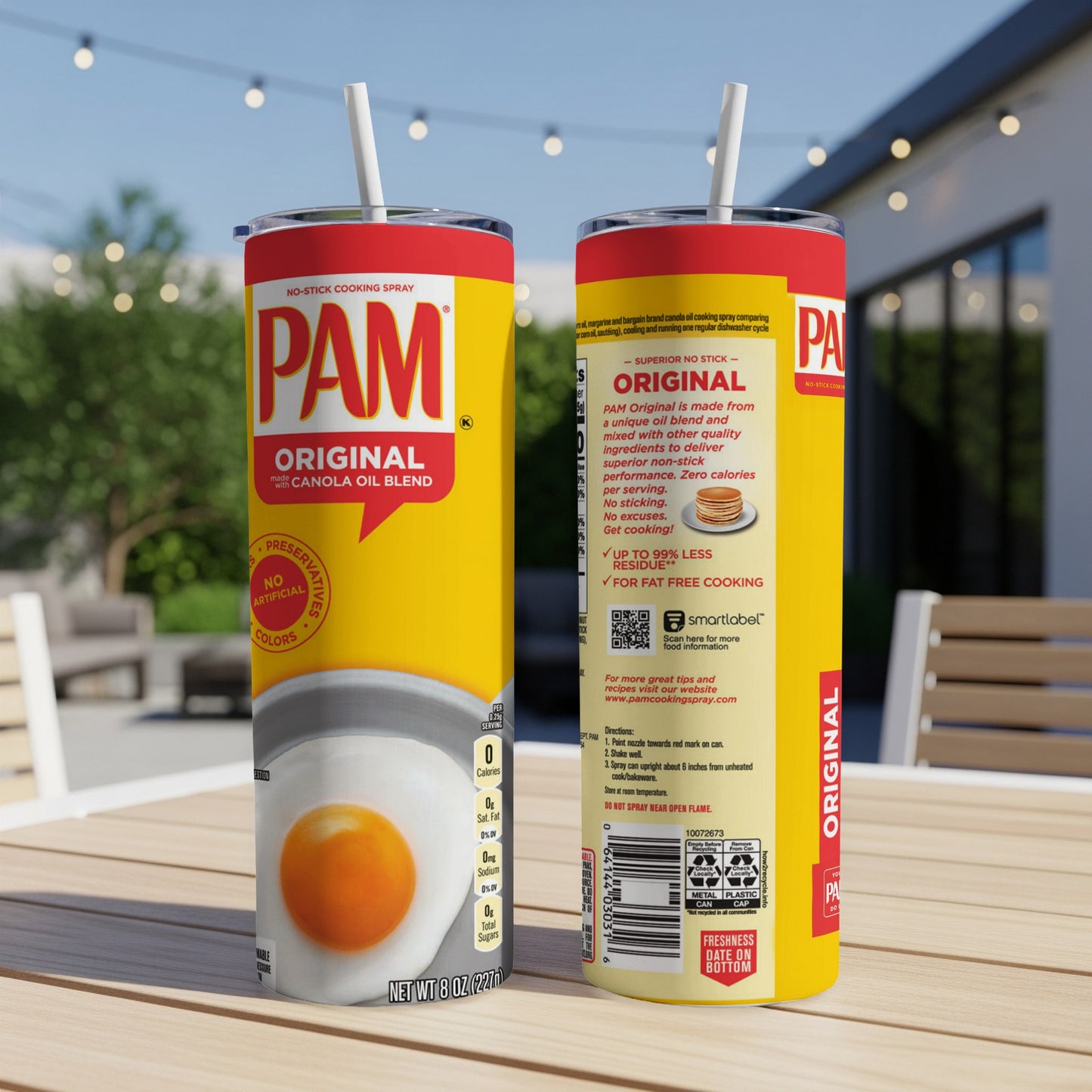 Pam Original canola oil cooking spray can with a fried egg and cooking instructions.