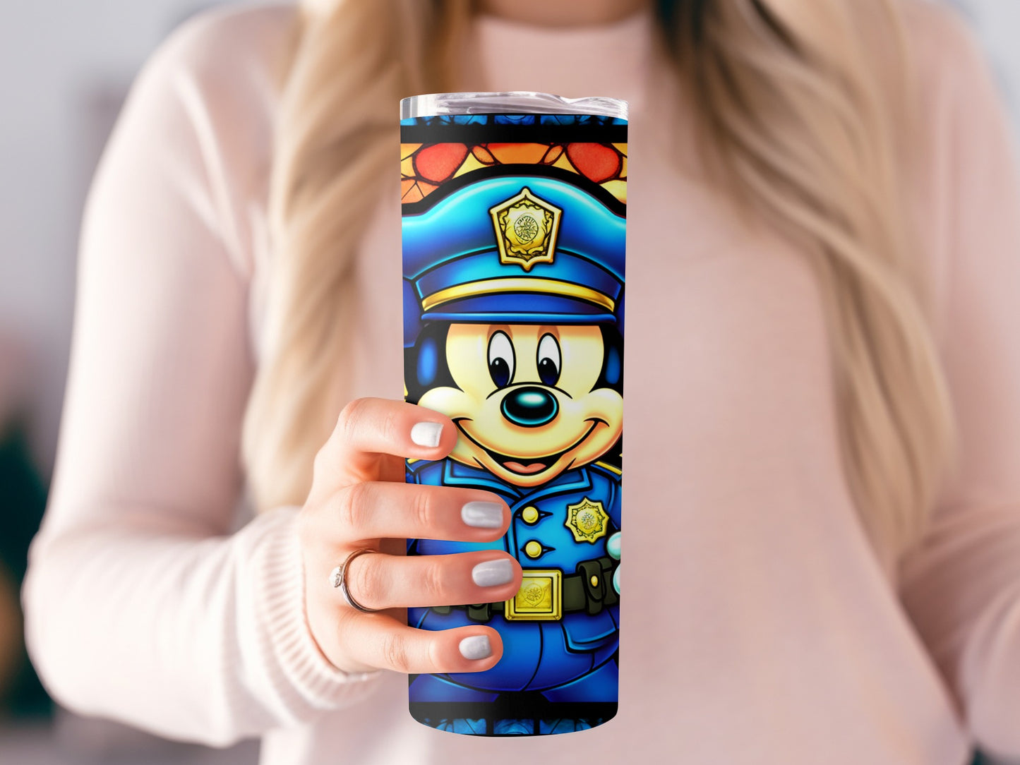 Cute Cartoon Police Officer Character on Tall Cup