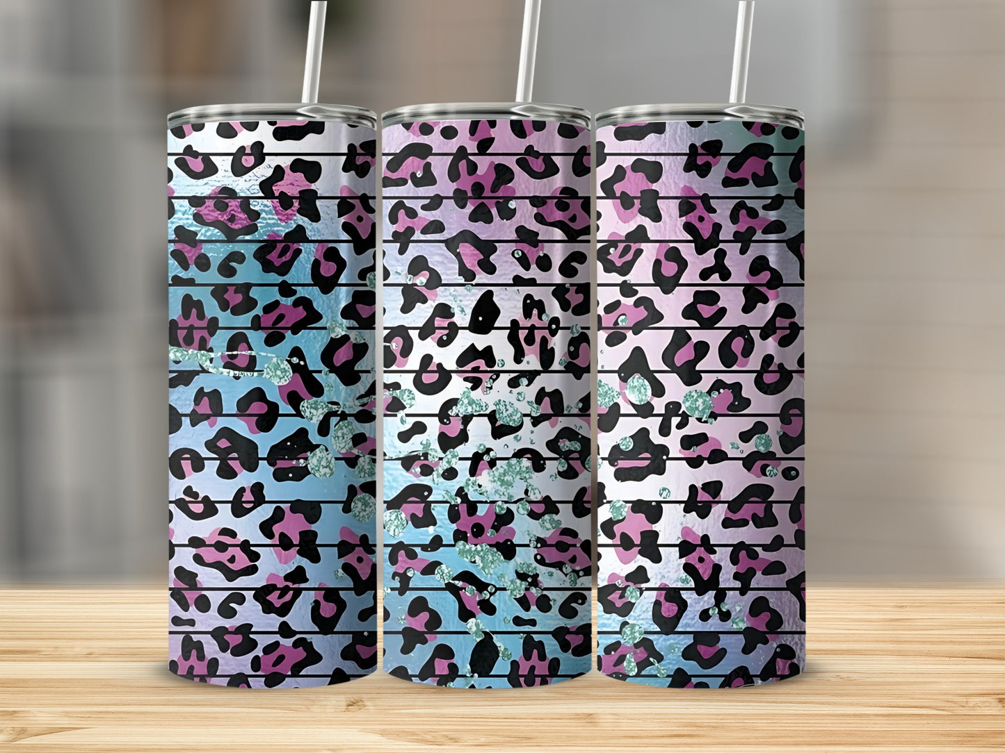 Colorful Leopard Print Tumbler with Straw Travel Cup