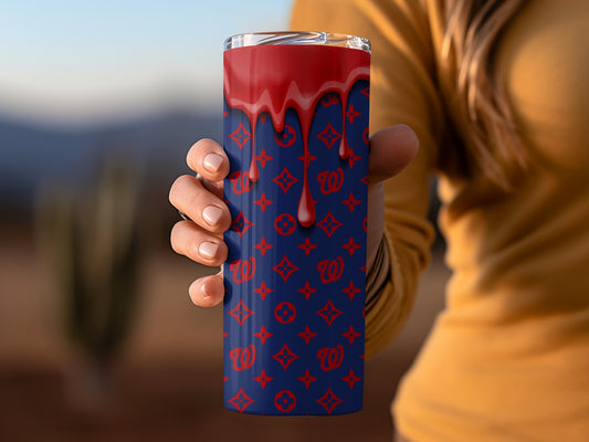 Red Drips Over Washington Pattern Blue Background Tumblers