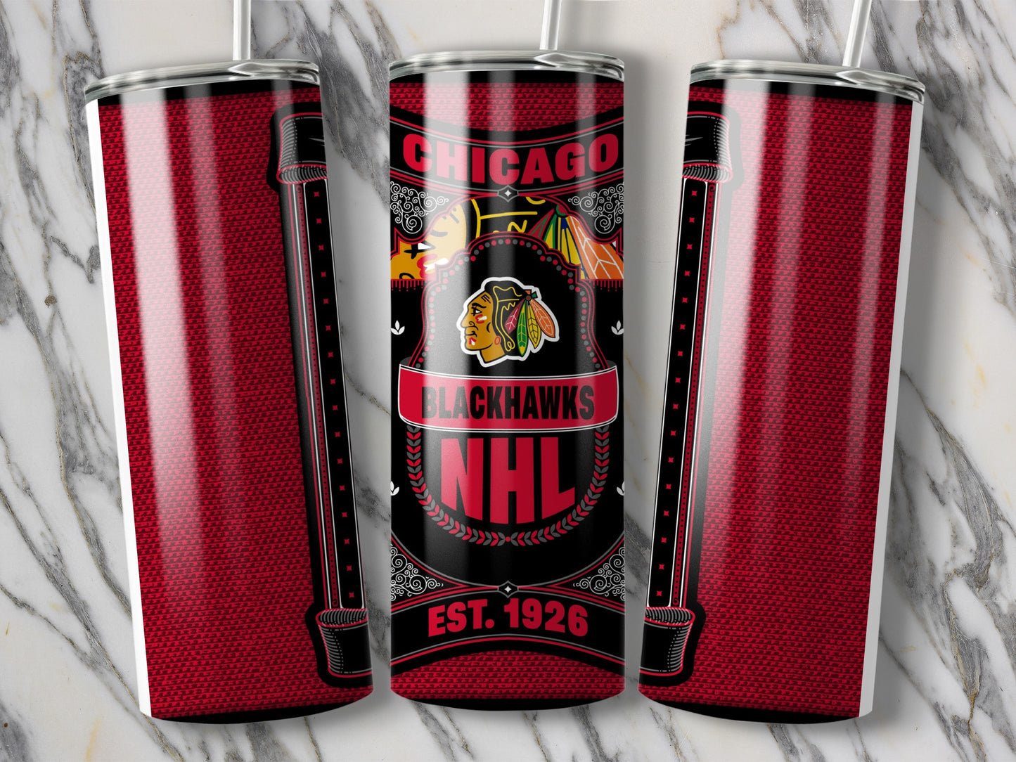 CHICAGO Blackhawks NHL EST. 1926 Hockey Design Tumblers