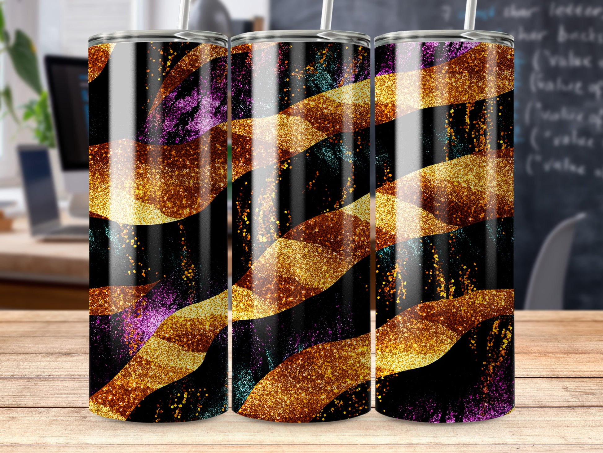 Sparkling Gold and Purple Waves Tumbler Product