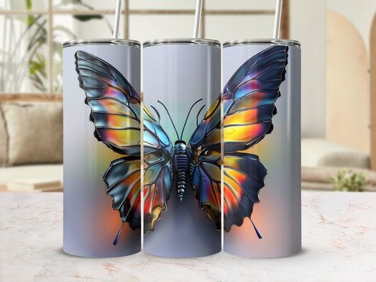 Three tumblers with iridescent butterfly design.