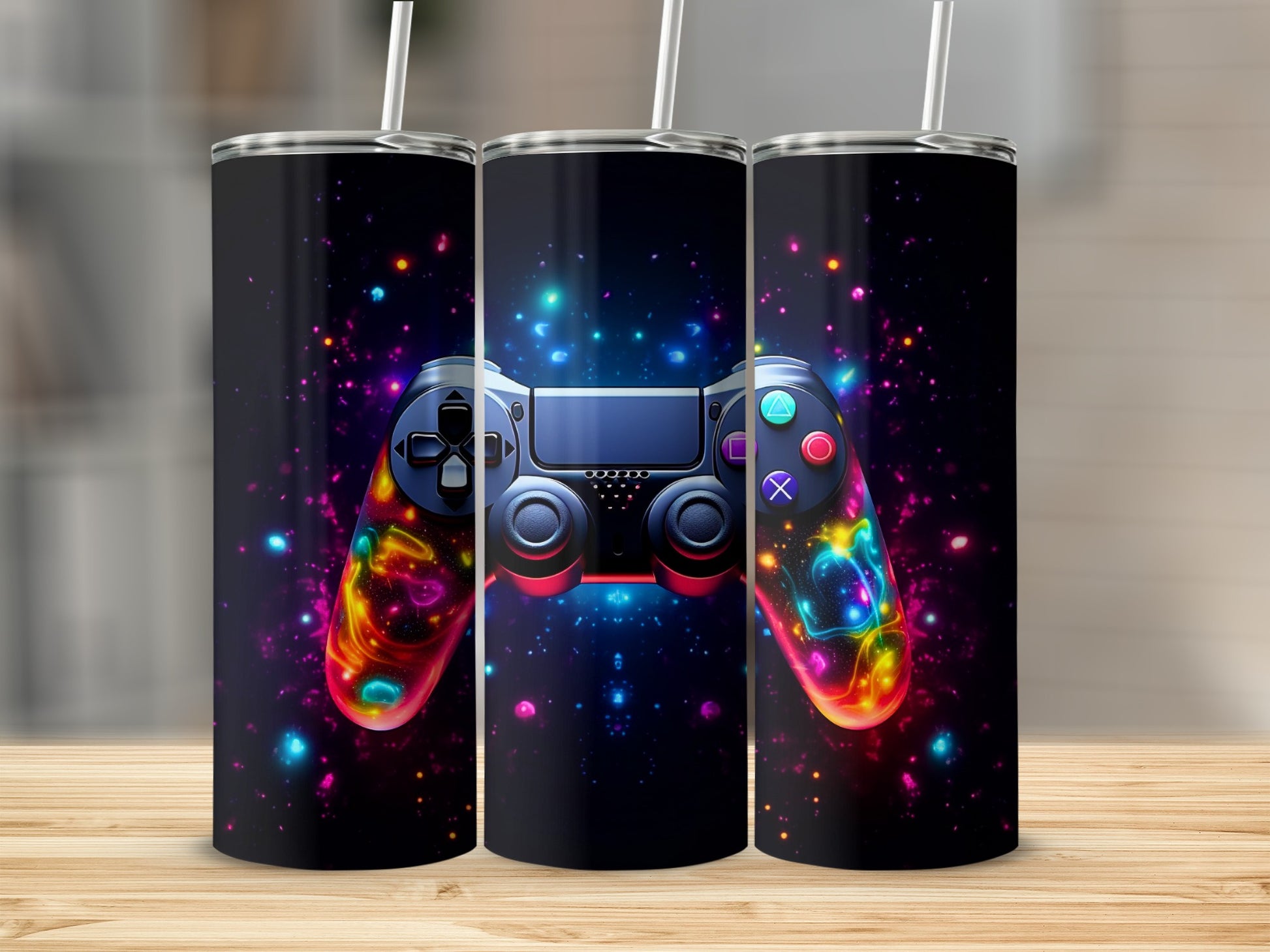 Vibrant Gaming Controller Design Travel Tumbler Cup