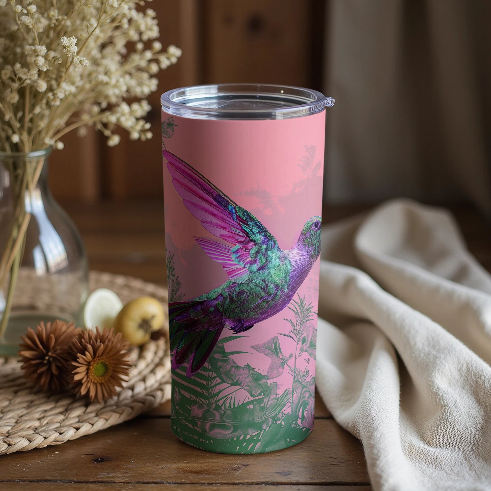 Colorful Hummingbird Tropical Pink Tumbler product type
Hummingbird
Tumbler
Tropical
Pink
Bird
Wildlife
Animal
Drinkware
Vibrant
Nature
Green
Purple
Travel Mug
Insulated
Botanical
Jungle
Exotic
Art
Gift
Design