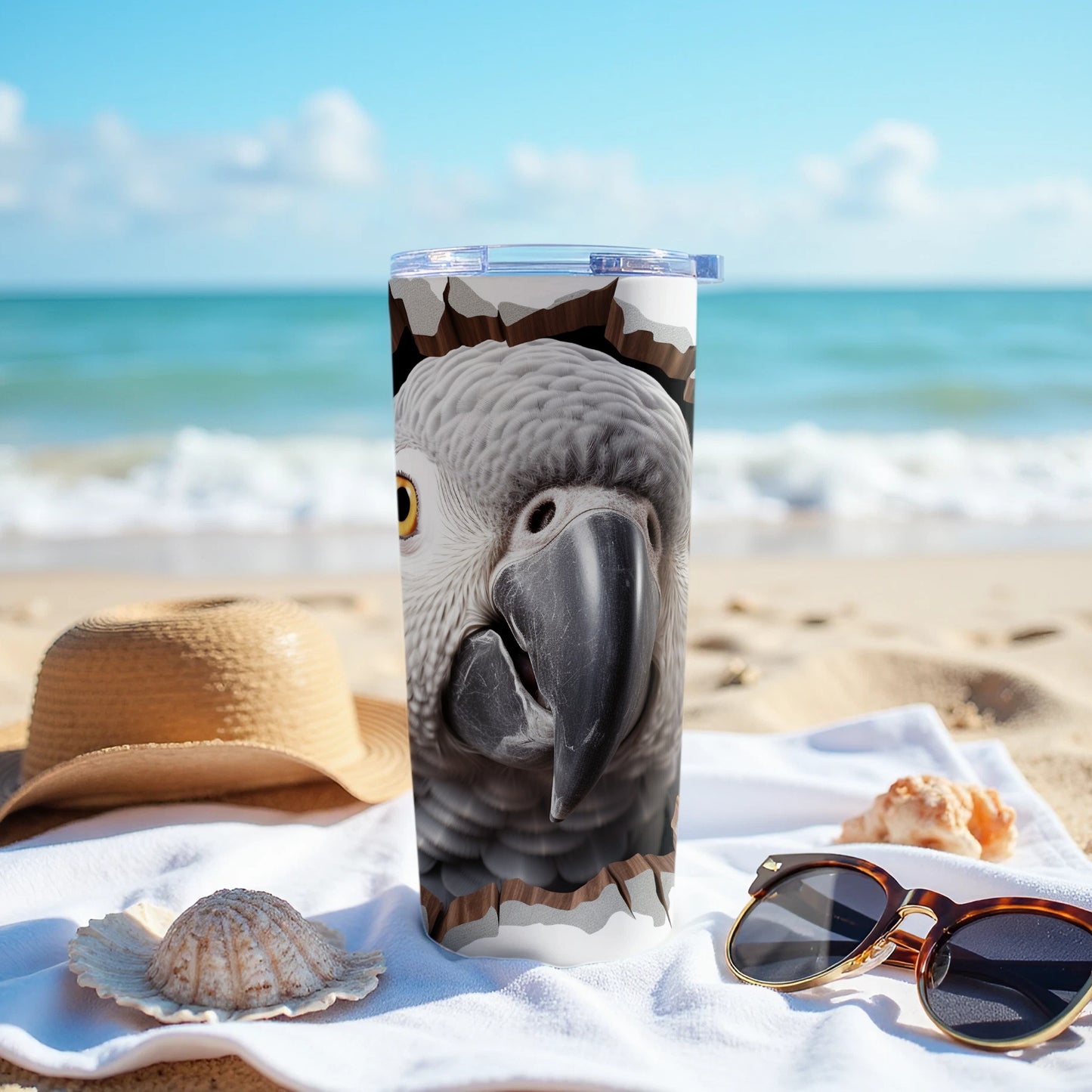 Grey Parrot Breaking Through Design Unique Tumbler product type
Parrot, African Grey, Bird, Exotic Bird, Pet Lover, Tumbler, Travel Mug, Drinkware, Unique Design, Animal Print, Wildlife Art, Nature Theme, Gift Idea, Summer Essential, Beach Drink, Parrot Lover, Custom Print, Insulated Tumbler, Eye Catching, Bird Design