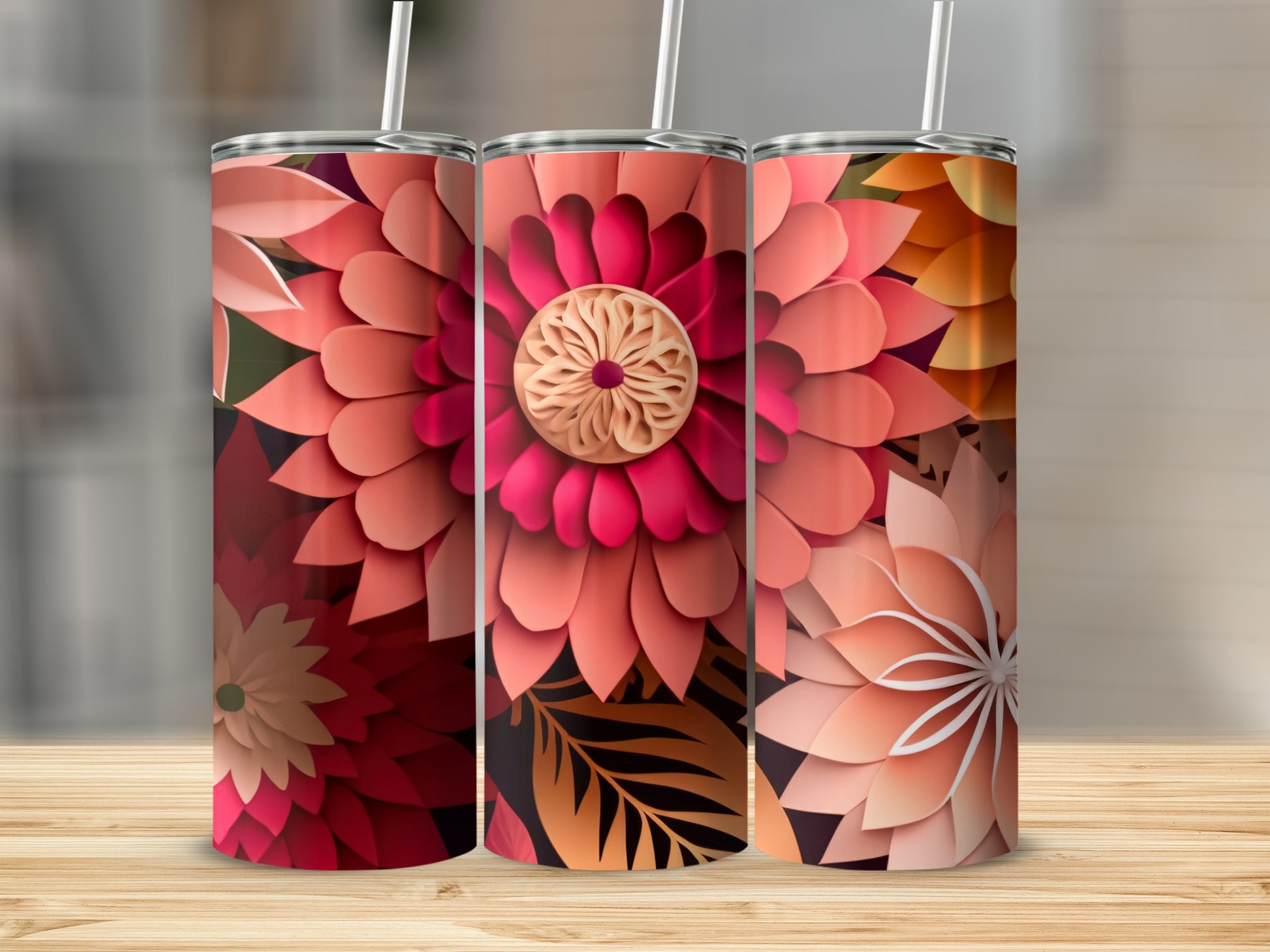 Vibrantly Colored Floral Patterned Tumblers for Sale
