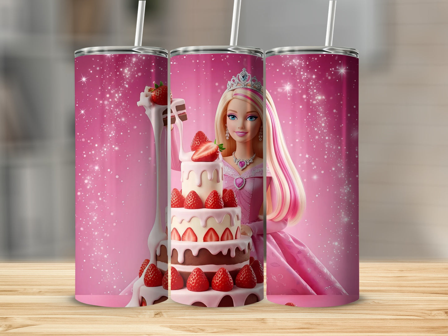 Princess with Strawberry Cake Theme Stainless Steel Tumbler