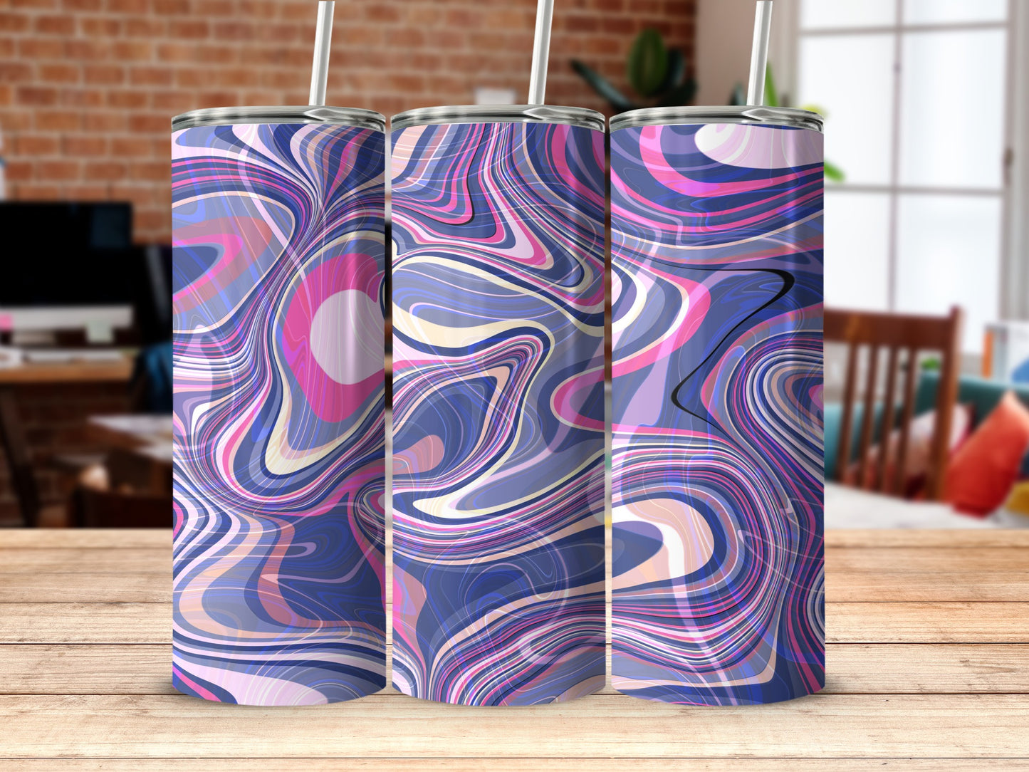 Pink and Blue Swirled Design Tumbler Product