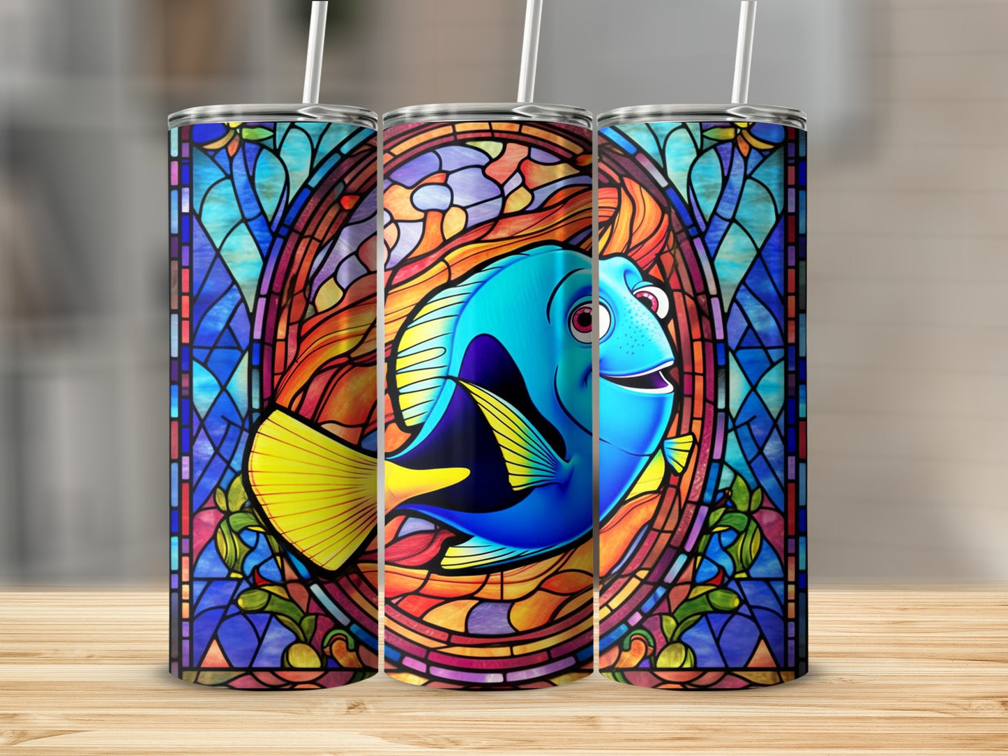 Colorful Cartoon Fish Stained Glass Tumbler