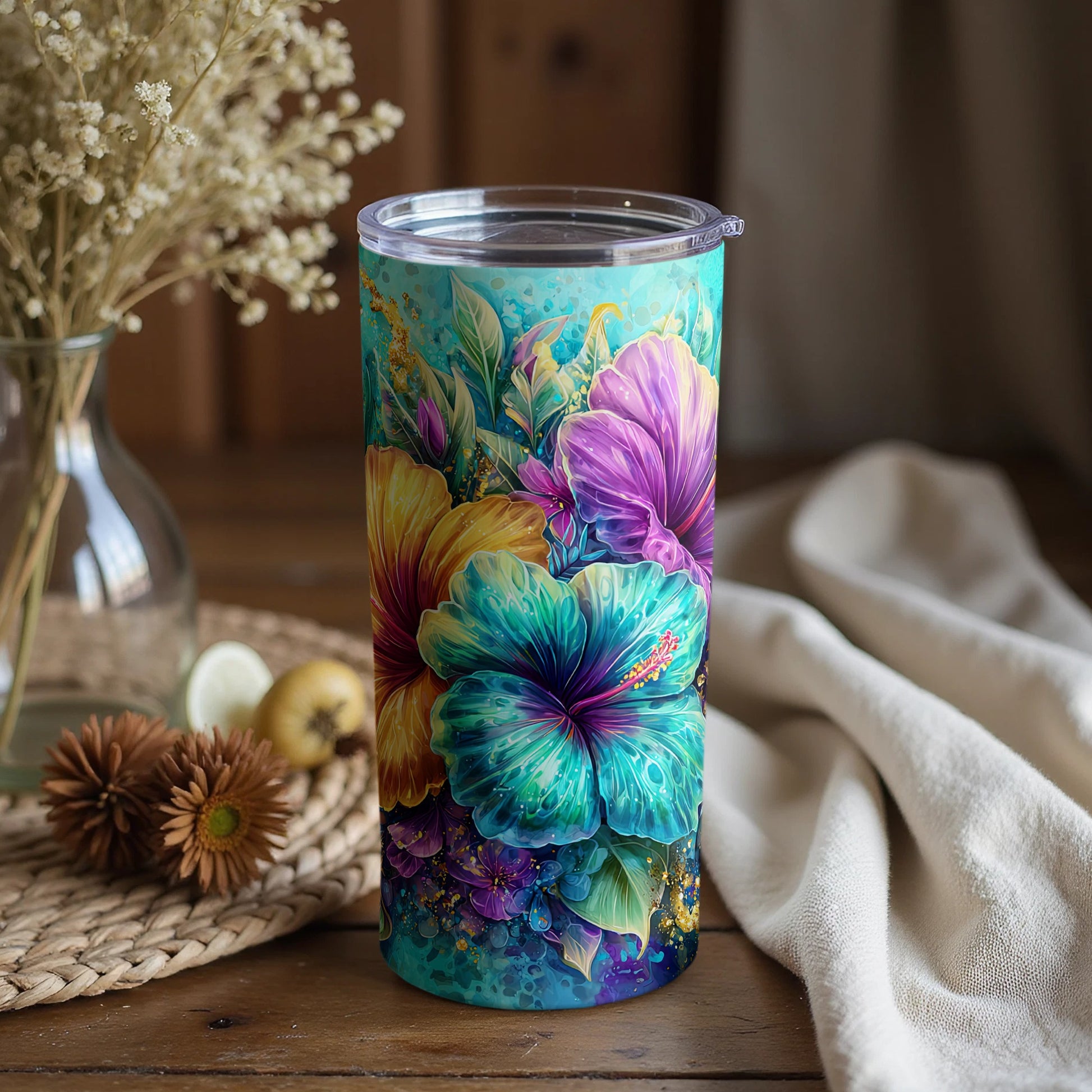 Vibrant Floral Design Tumbler with Colorful Flowers