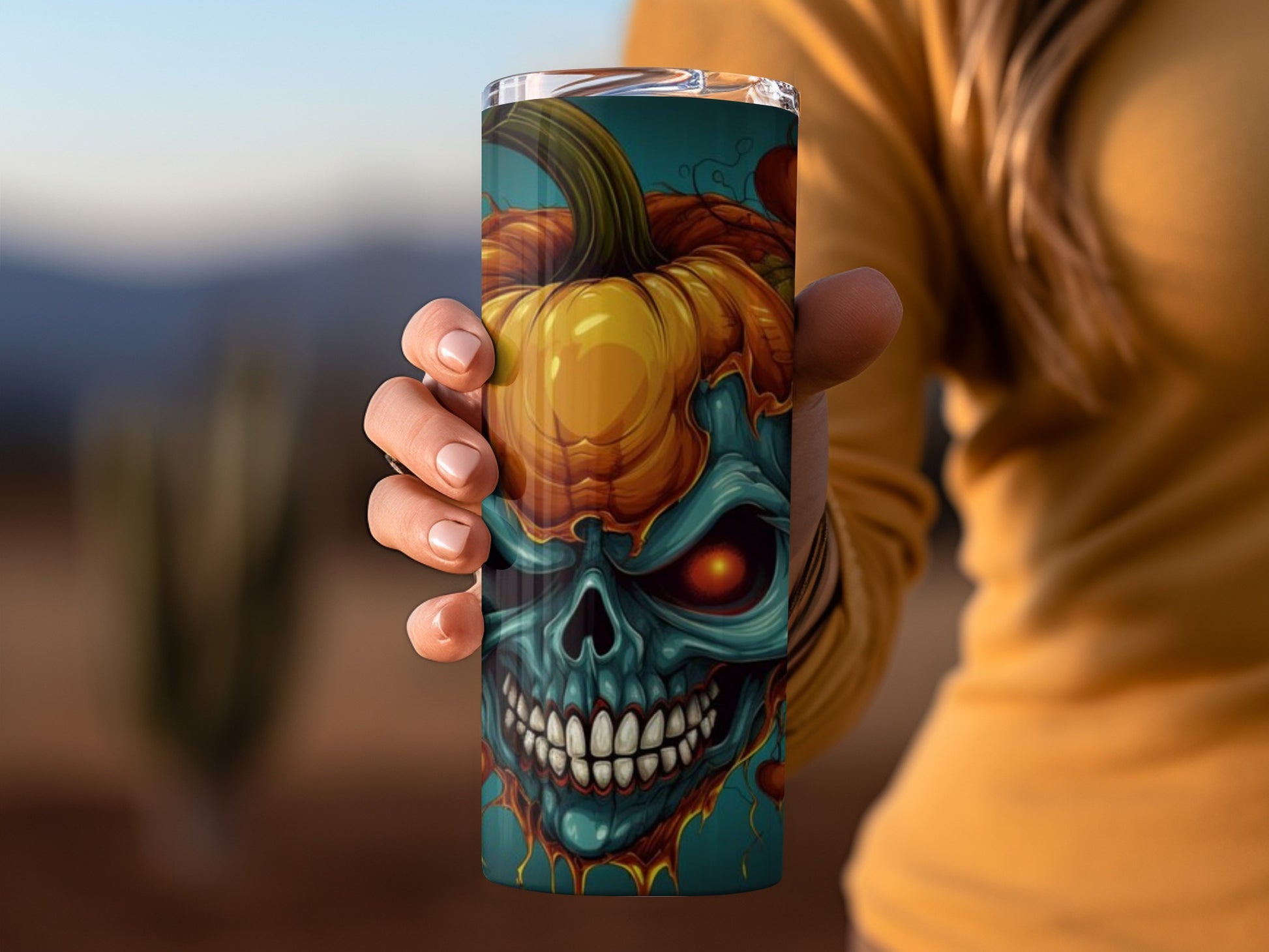 Spooky Pumpkin Skull Design Insulated Tumbler product