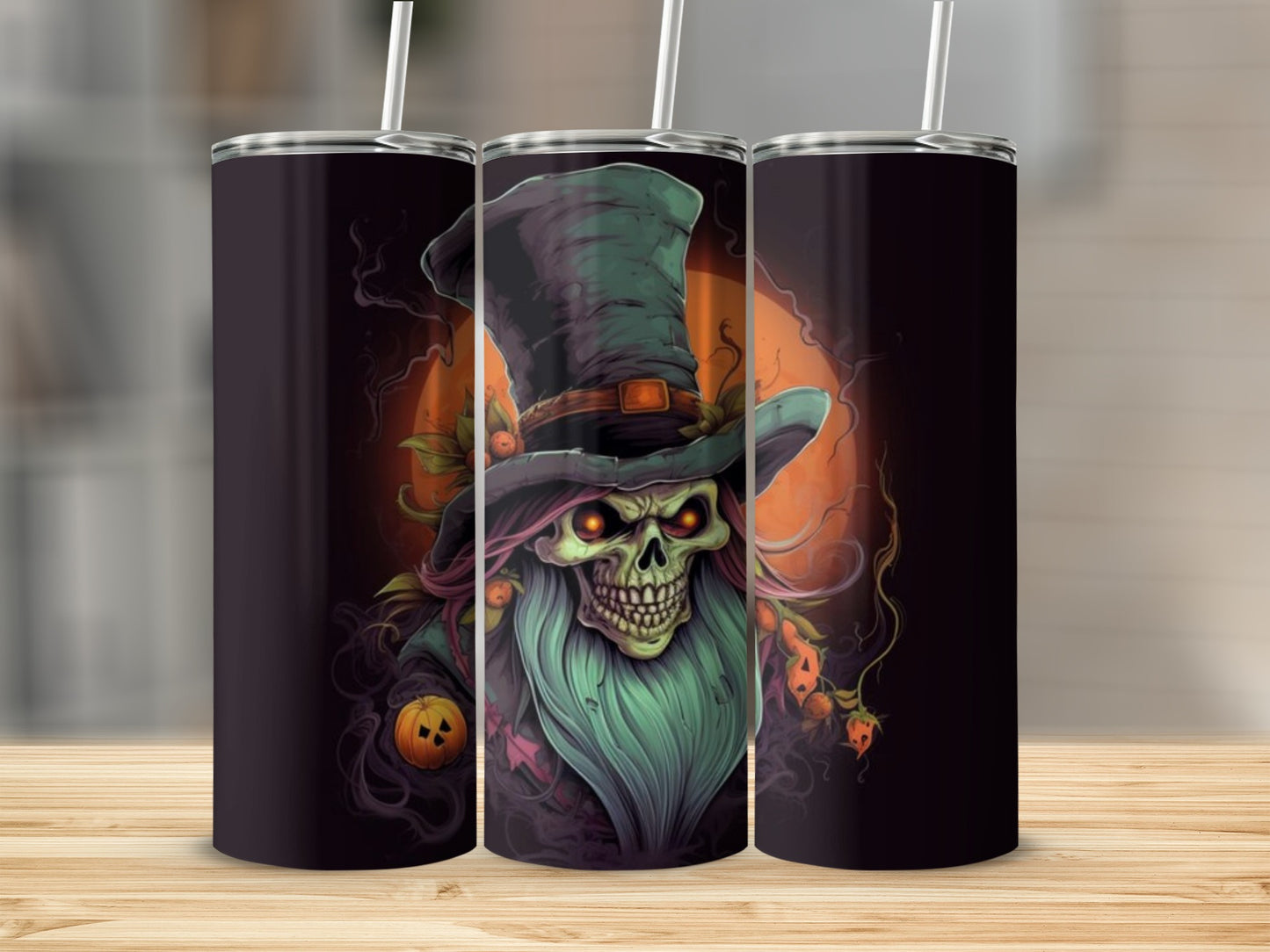 Spooky Skull with Witch Hat Halloween Tumbler Cup
