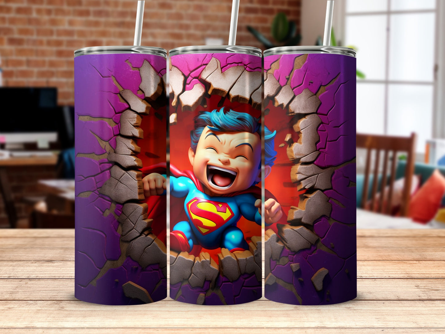 Adorable Super Baby Cracking Through Purple Background Tumbler