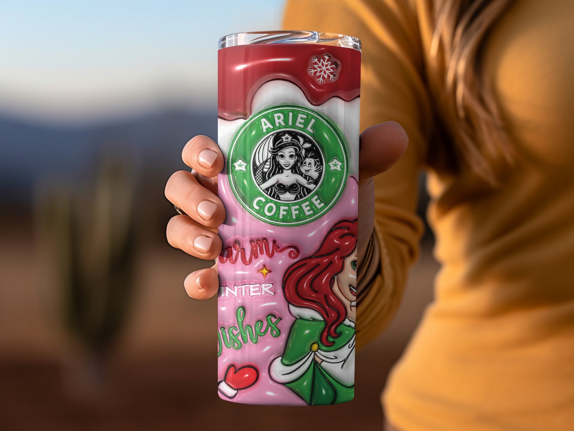 Ariel Coffee Warm Winter Wishes themed tumbler