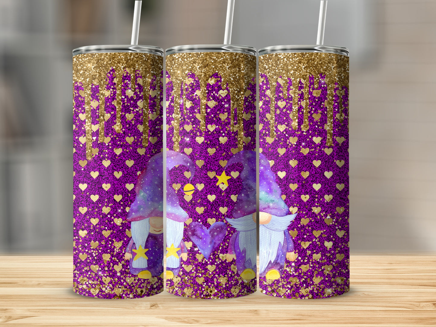 Sparkly Purple & Gold Glitter Tumbler Design