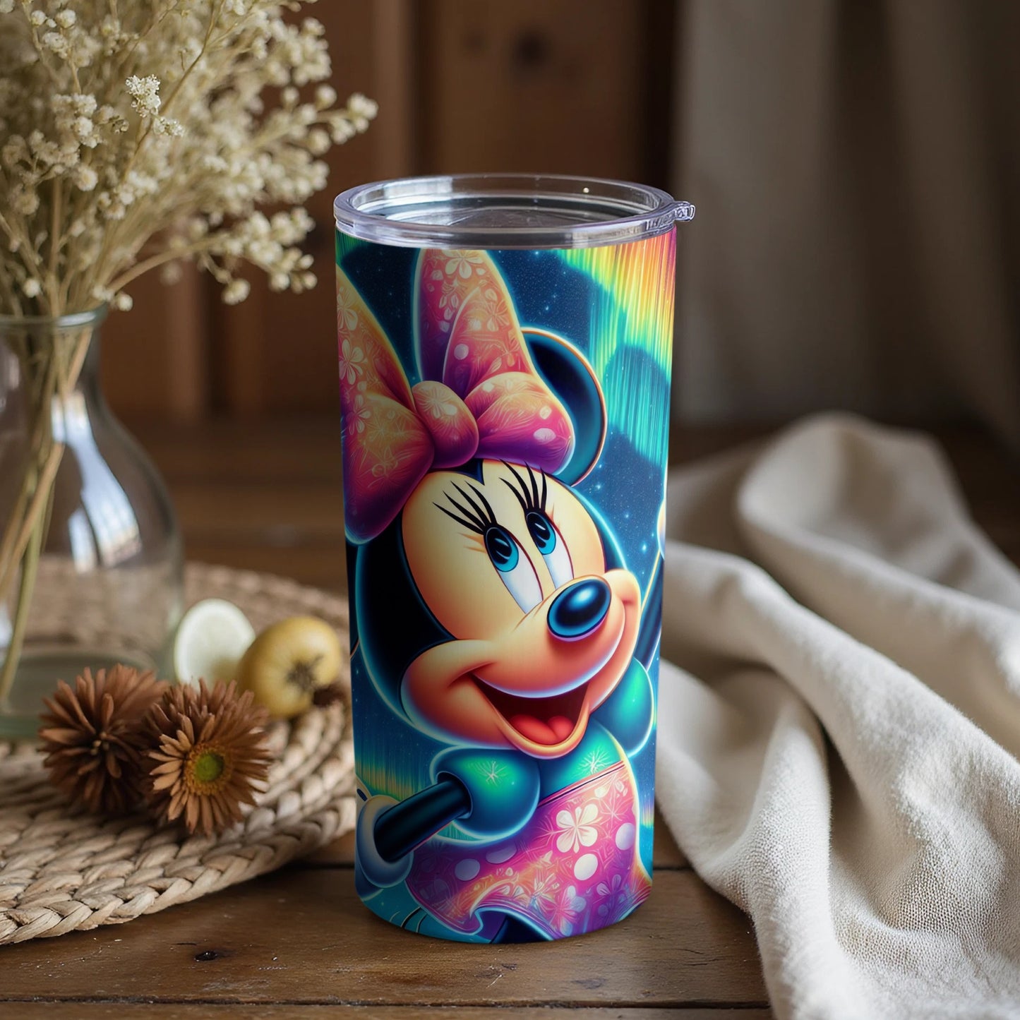 Colorful Minnie Mouse Illustration Travel Mug