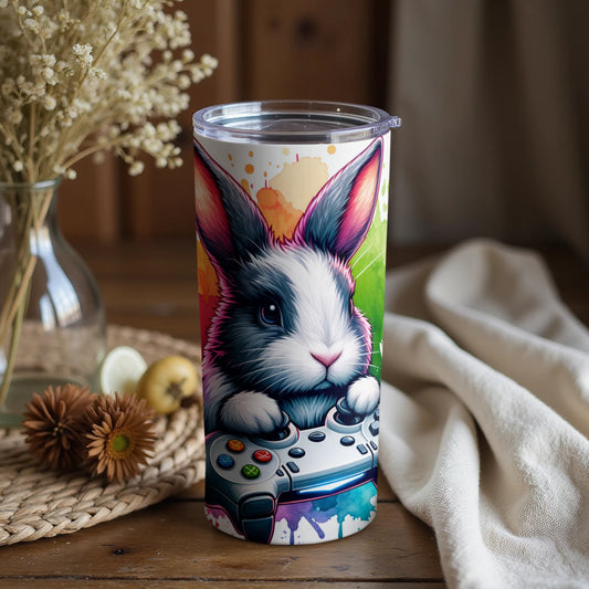 Adorable Bunny Gamer Artwork Colorful Tumbler