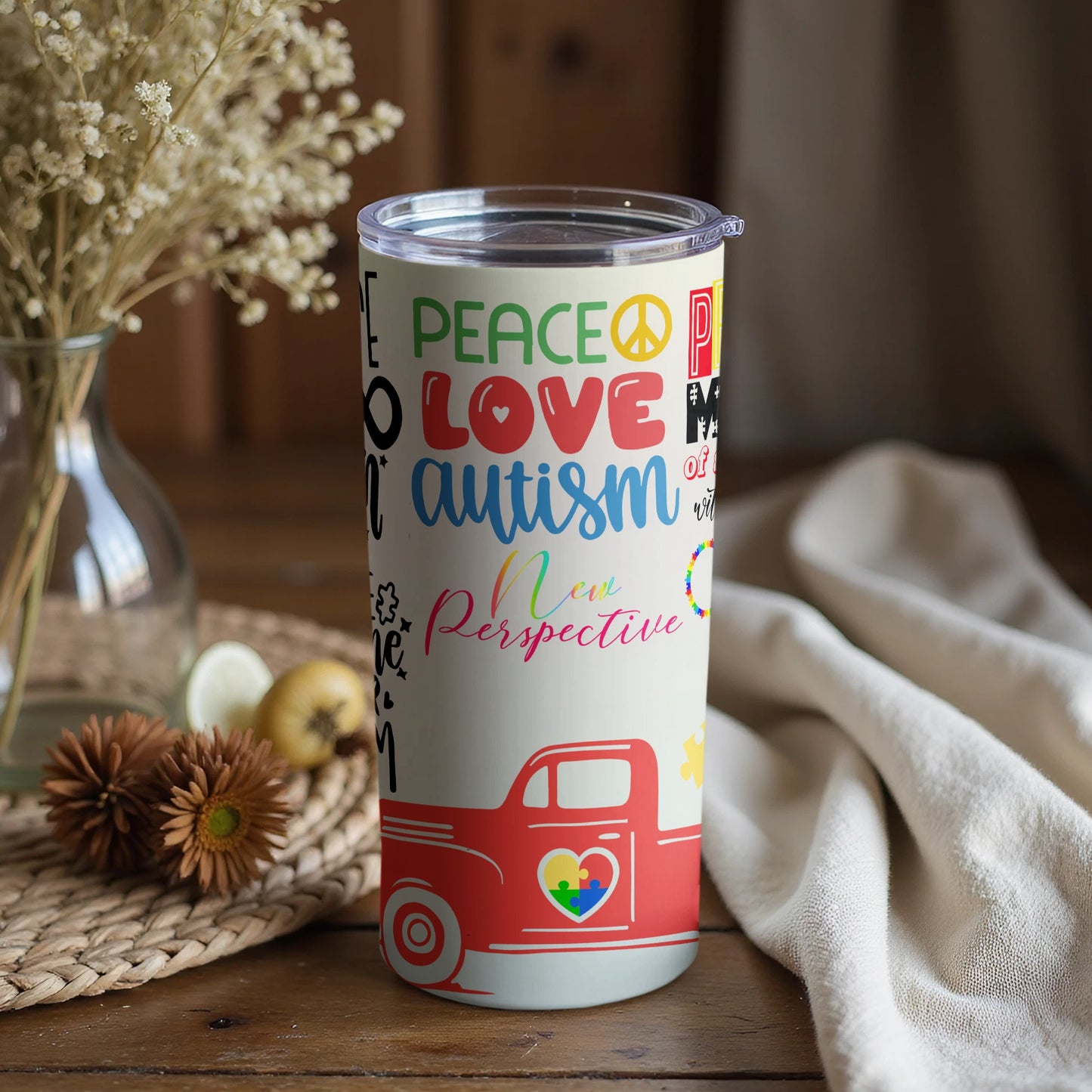 Peace Love Autism New Perspective Graphic Tumbler