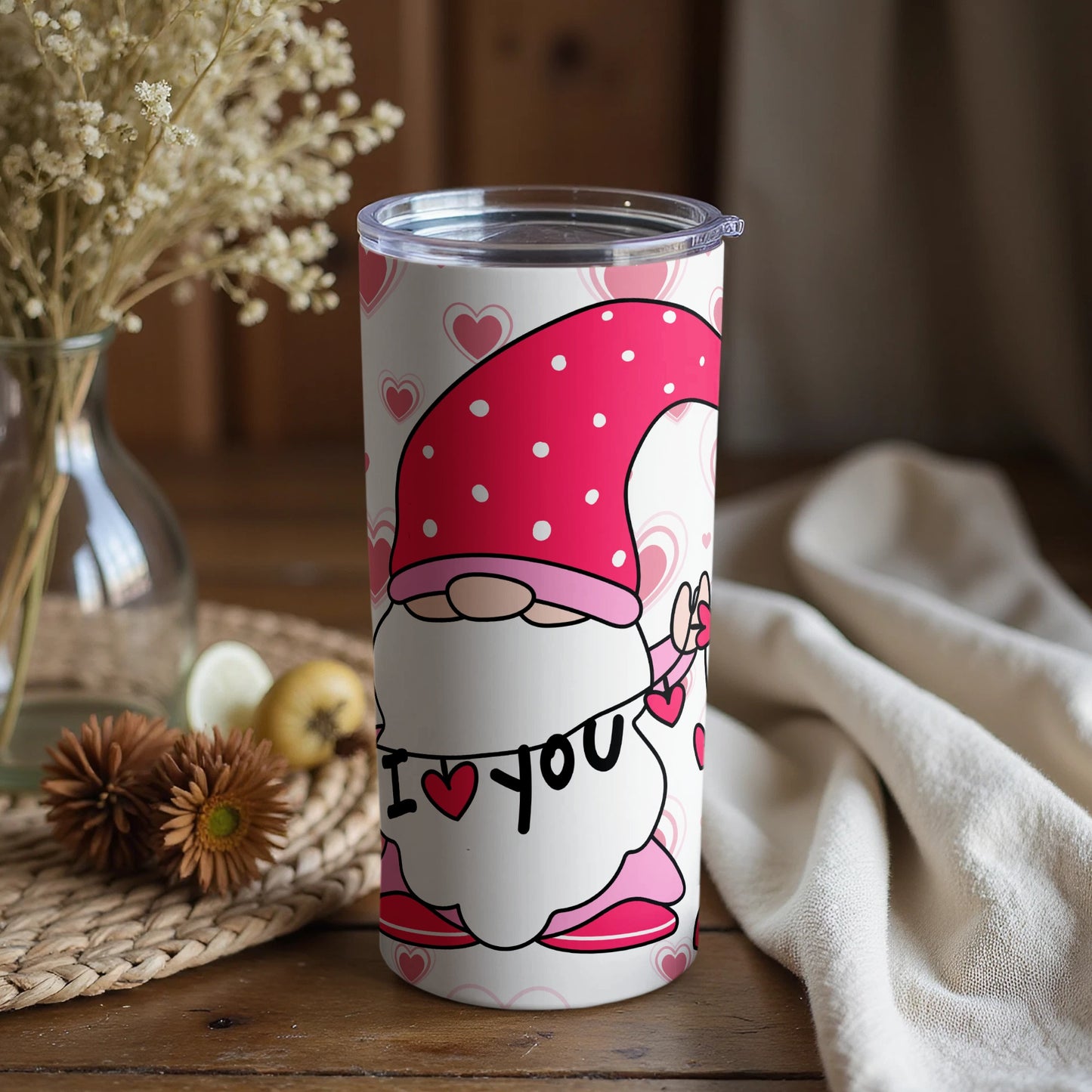 Cute Gnome I Heart You Insulated Tumbler Cup