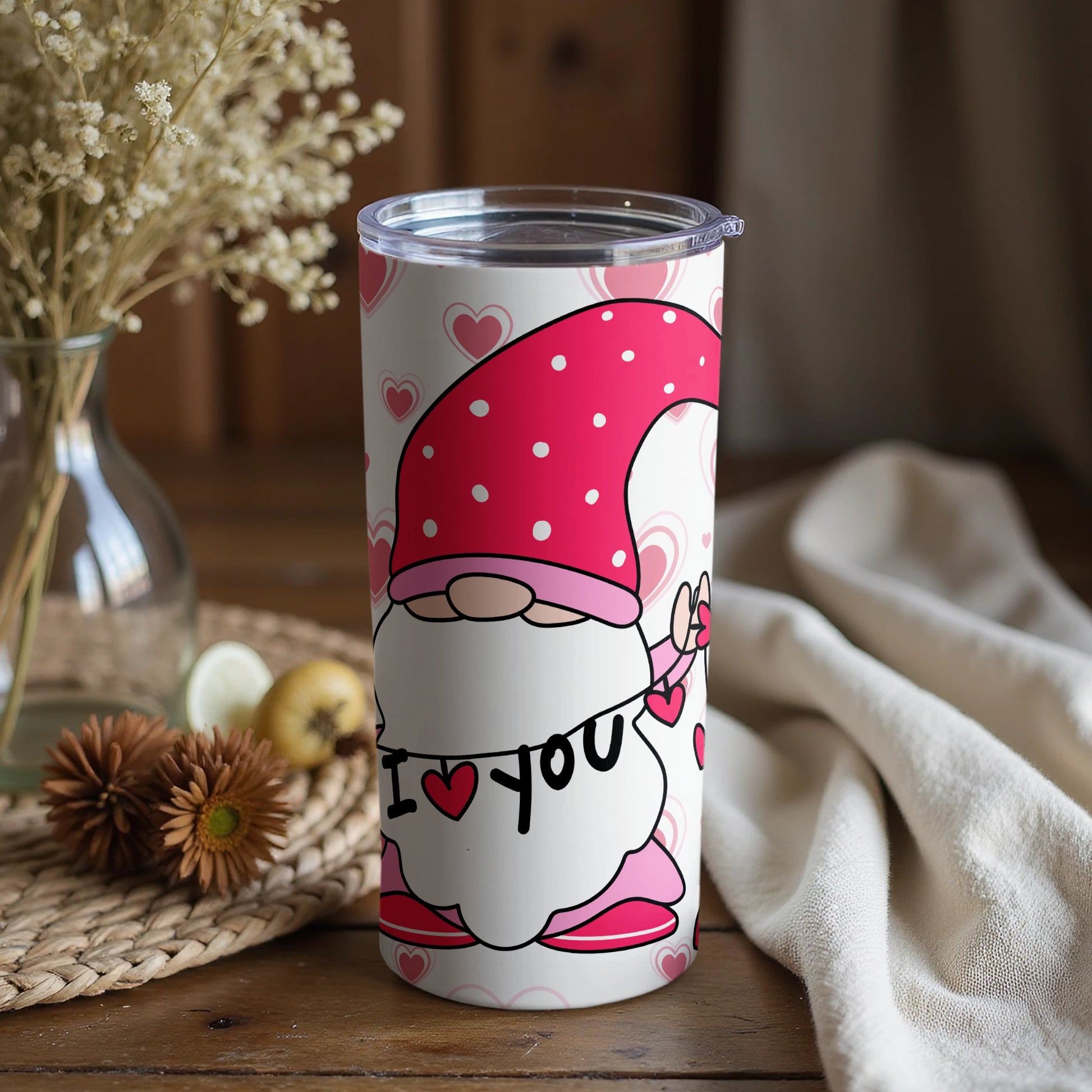 Cute Gnome I Heart You Insulated Tumbler Cup