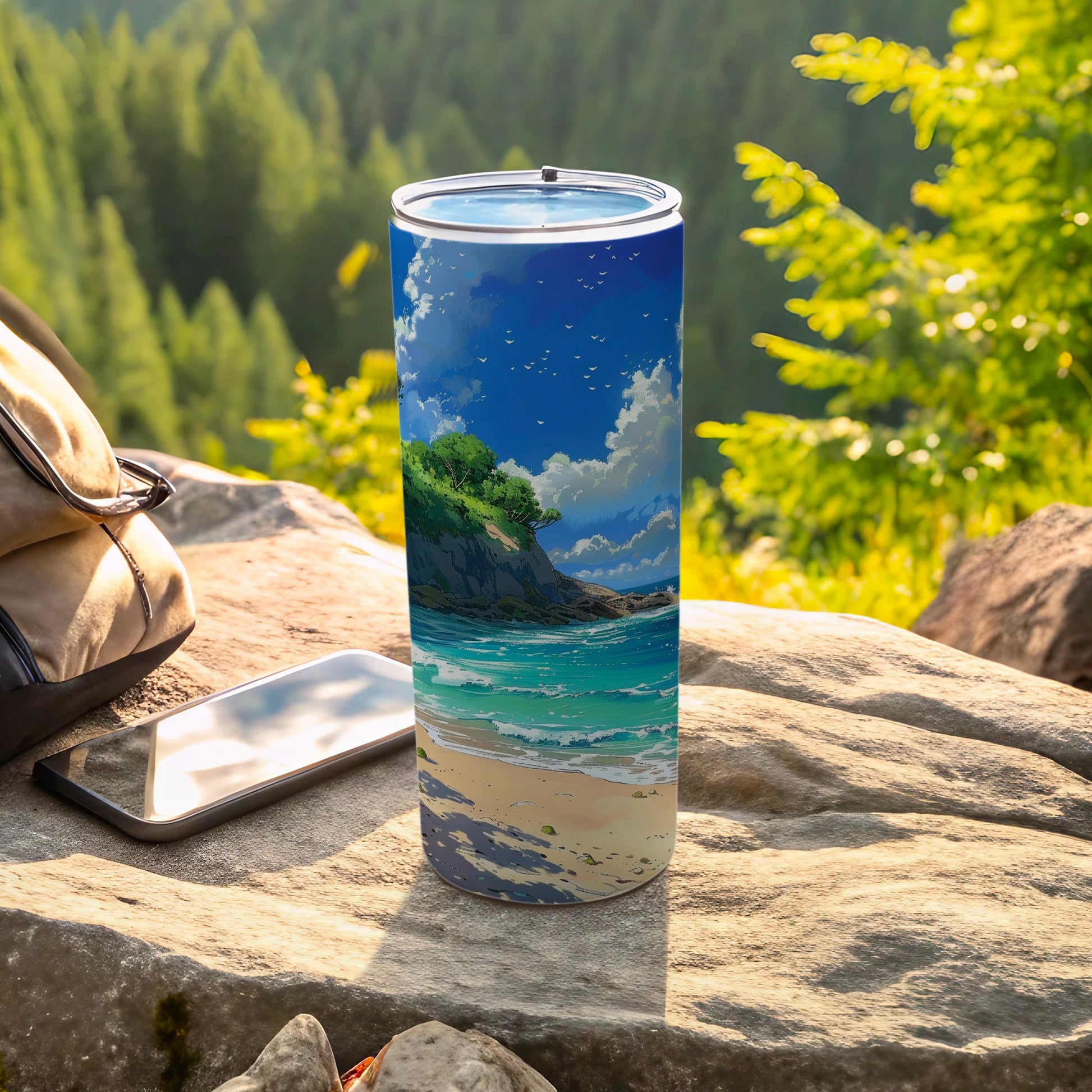 Scenic Beach Coastline Ocean Waves Cliff Sky Birds product type
Tumbler
Beach scene
Ocean waves
Coastal design
Cliffside view
Anime style
Illustrative art
Scenic landscape
Blue sky
Clouds design
Sand beach
Nature inspired
Travel theme
Outdoor lifestyle
Drinkware
Beverage holder
Summer vibes
Island aesthetic
Seaside art
Birds flight