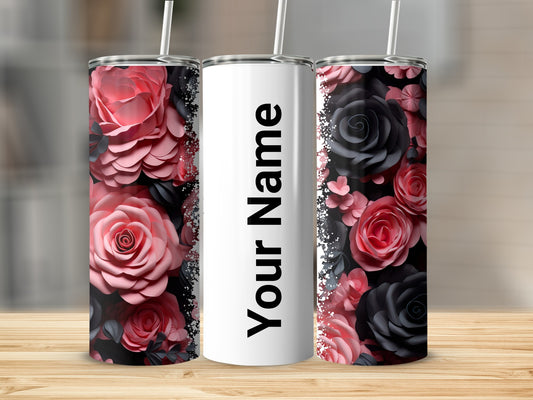 Personalized Floral Rose Design Tumbler Customizable Cup