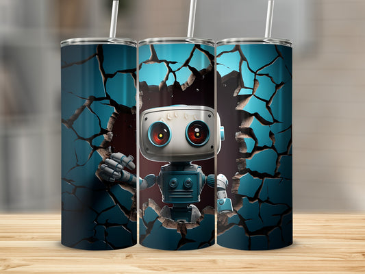 Cute Robot Breaking Through Wall Design Tumbler