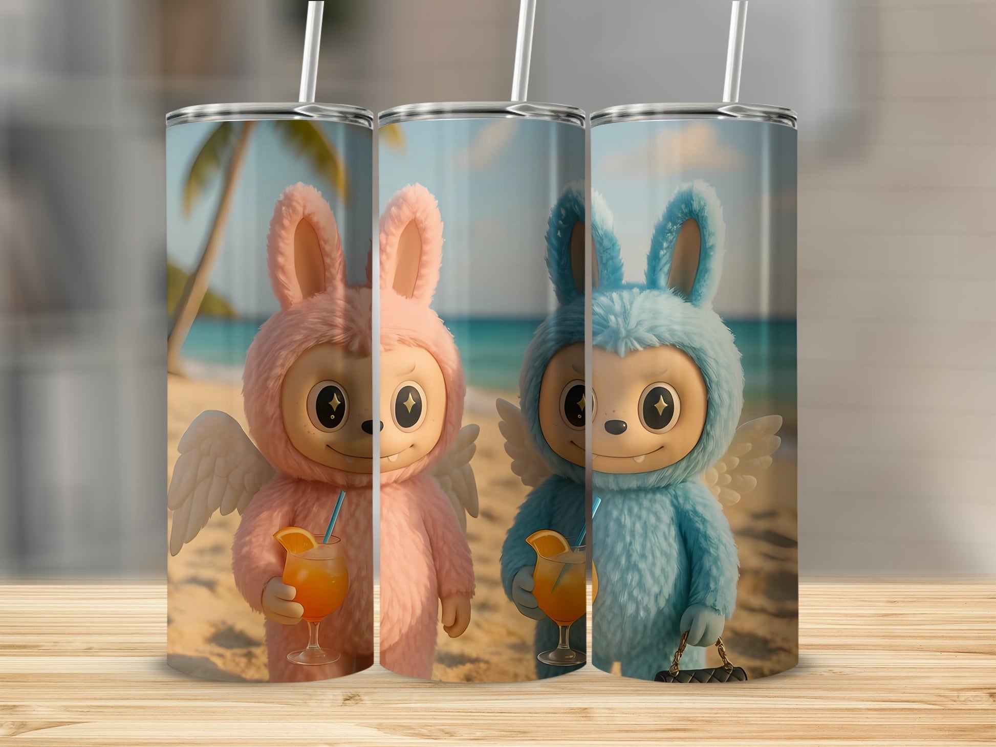 Adorable Bunny Figures Beach Theme Tumbler Set