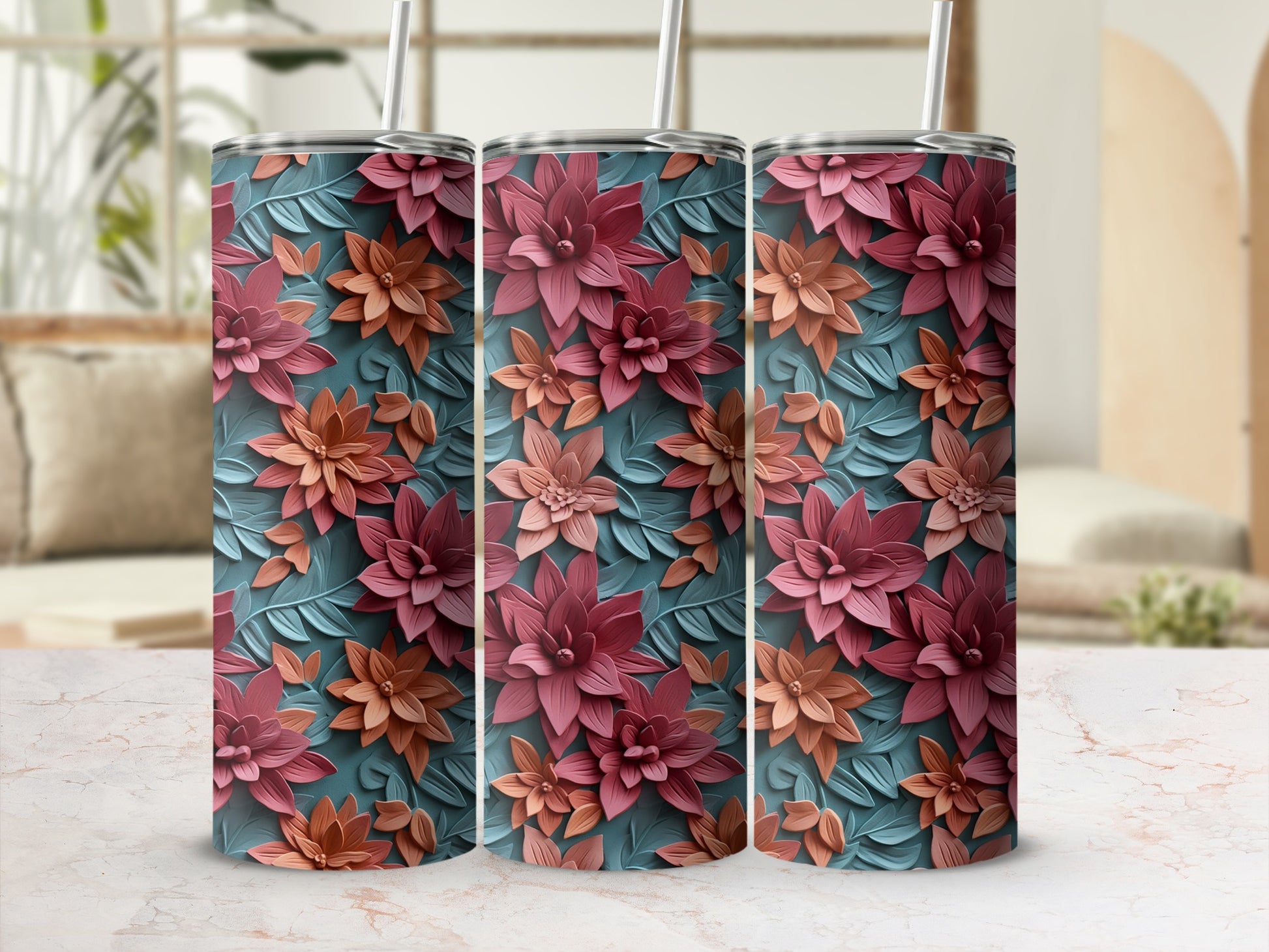 Elegantly Designed Floral Pattern Insulated Tumblers