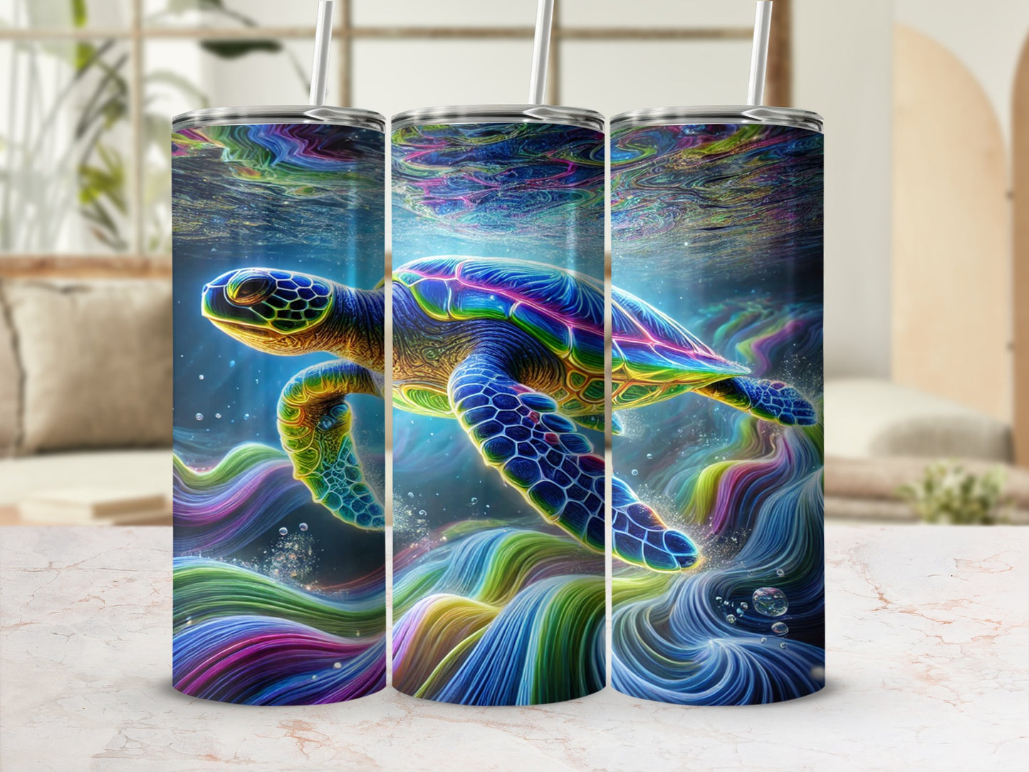 Colorful Sea Turtle Art Design Insulated Tumbler Cups