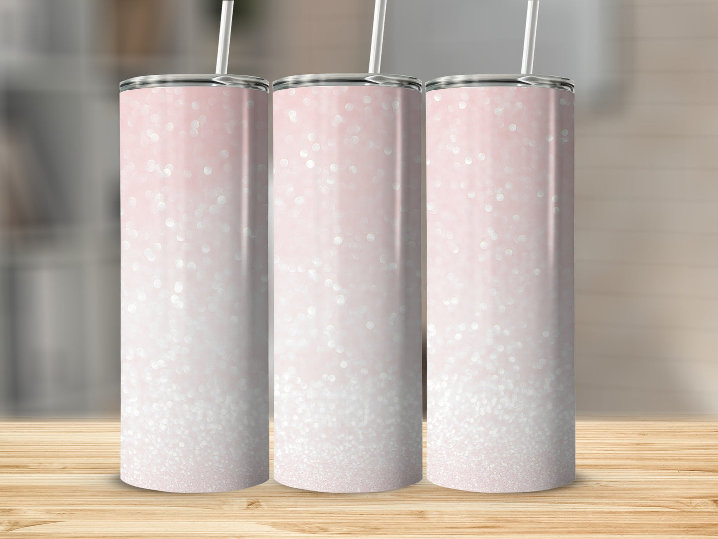Sparkling Pink and White Gradient Tumbler Design