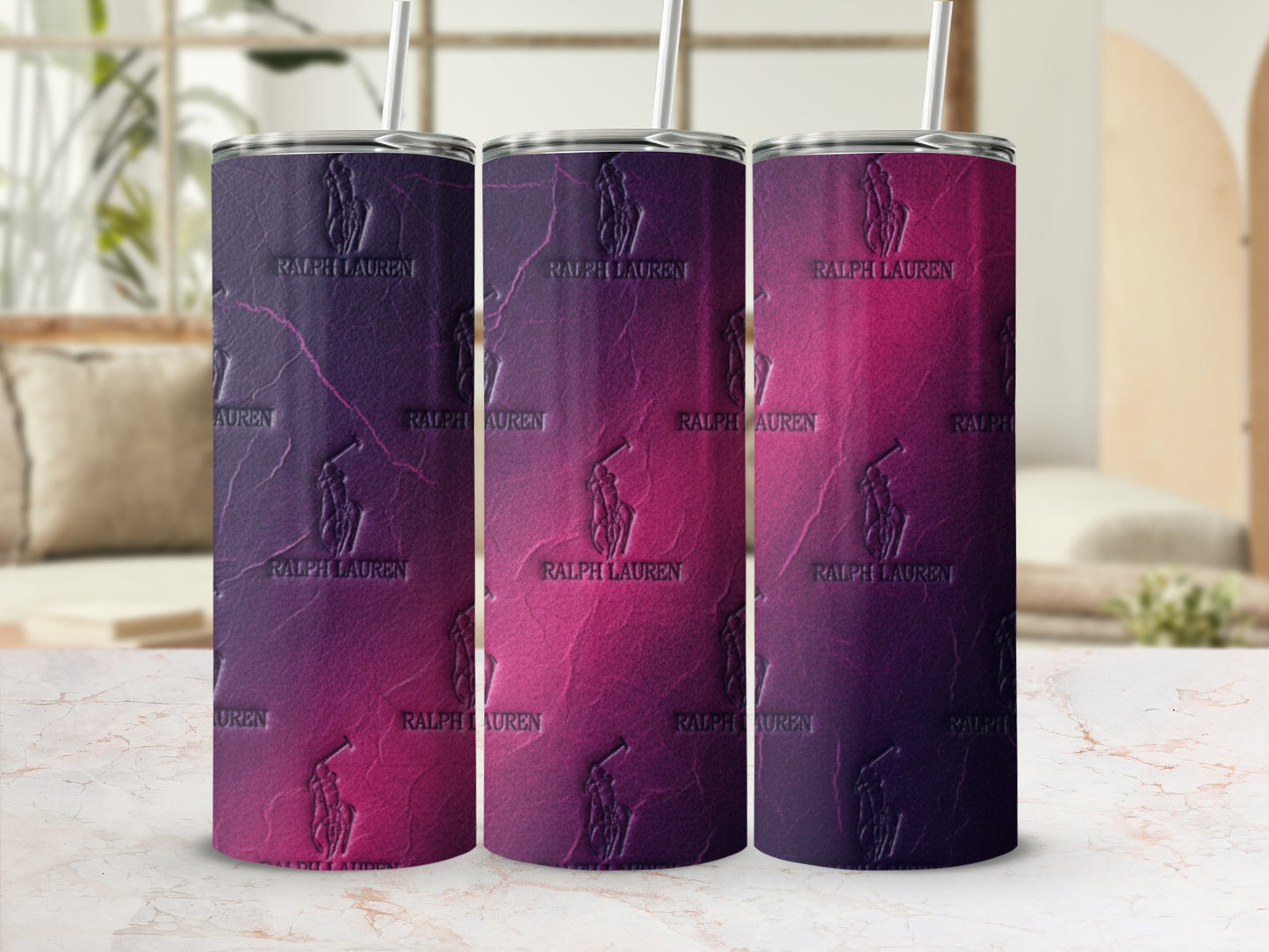Embossed Ralph Lauren Logo in Purple and Pink Tumblers