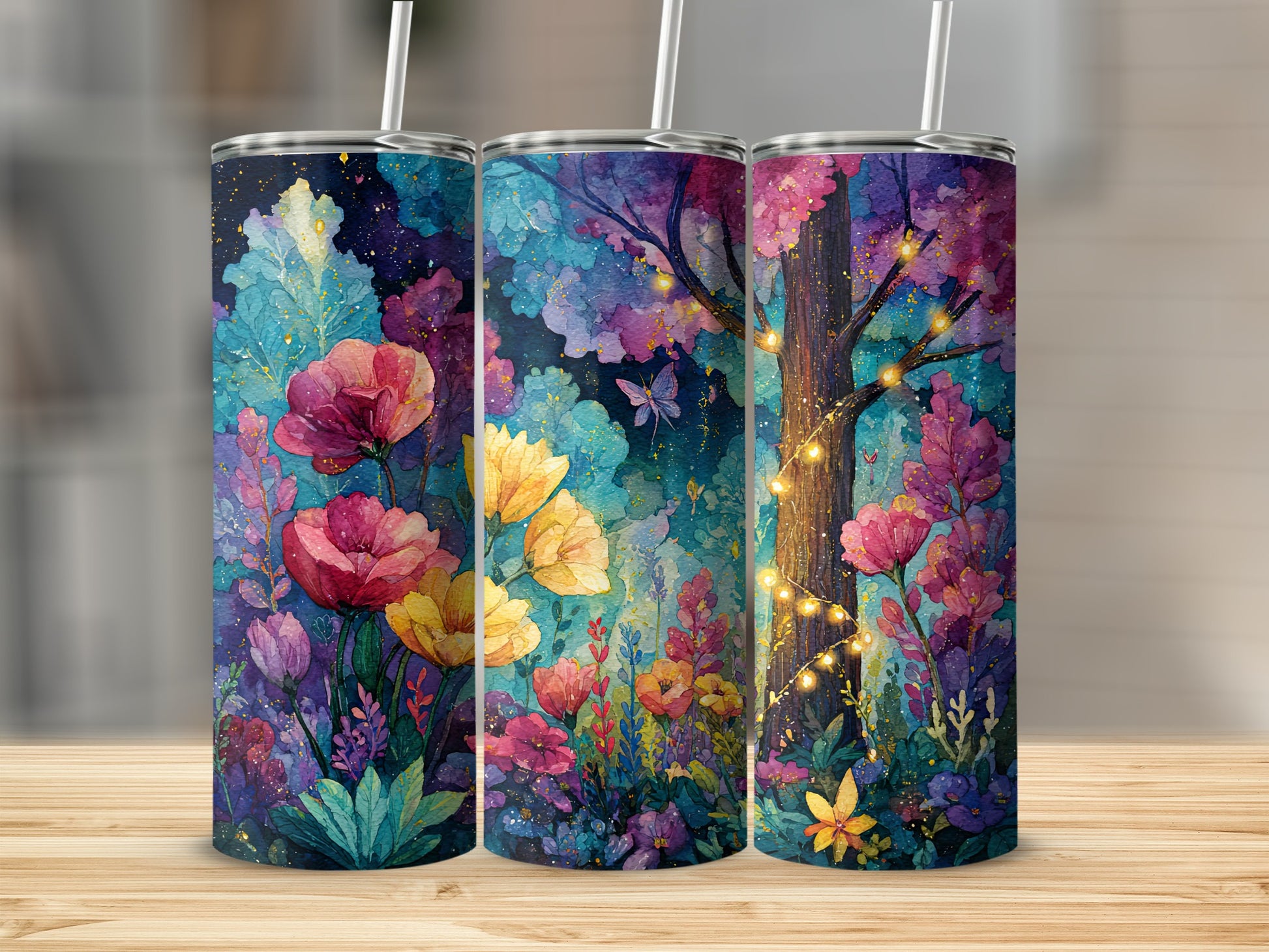 Dreamy Floral Forest Design Stainless Steel Tumbler