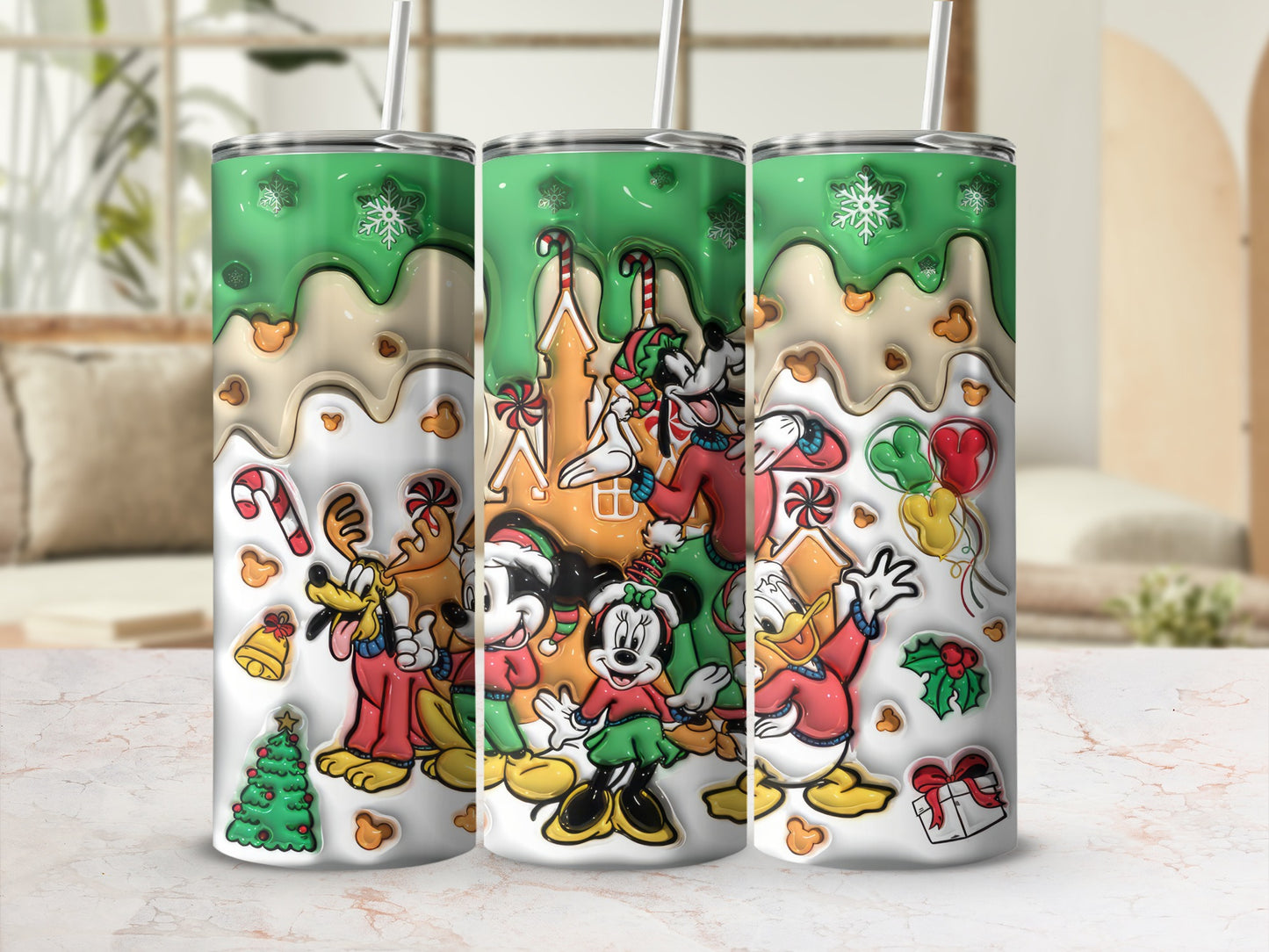 Festive Holiday Animated Character Tumbler Cup Set