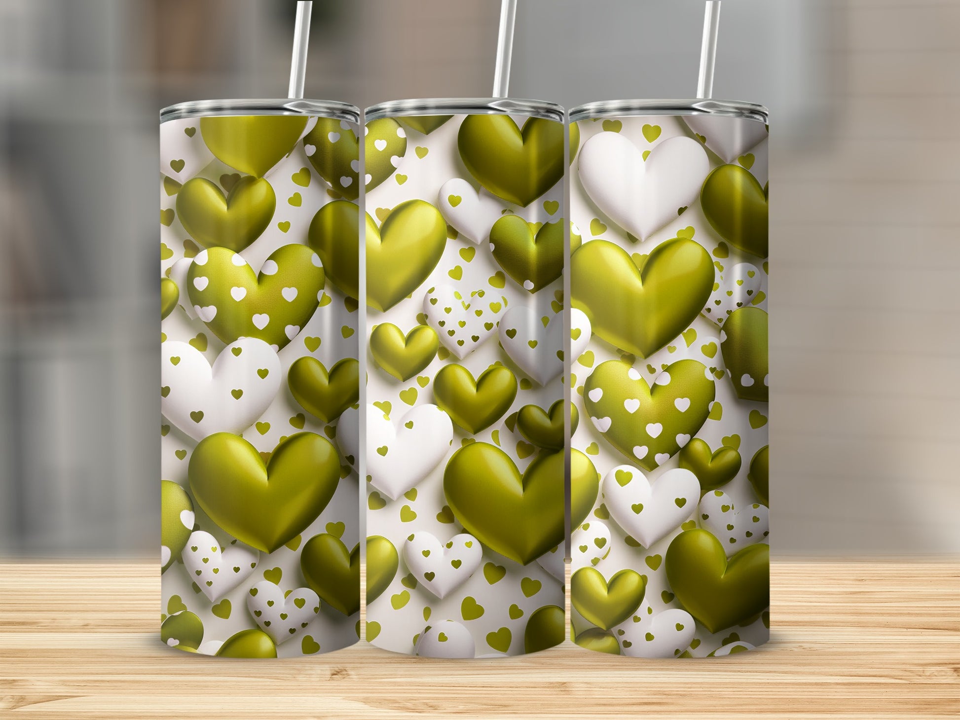 Green and White Hearts Pattern Tumbler product