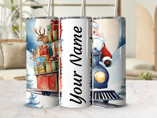 Personalized Christmas Santa and Reindeer Tumbler