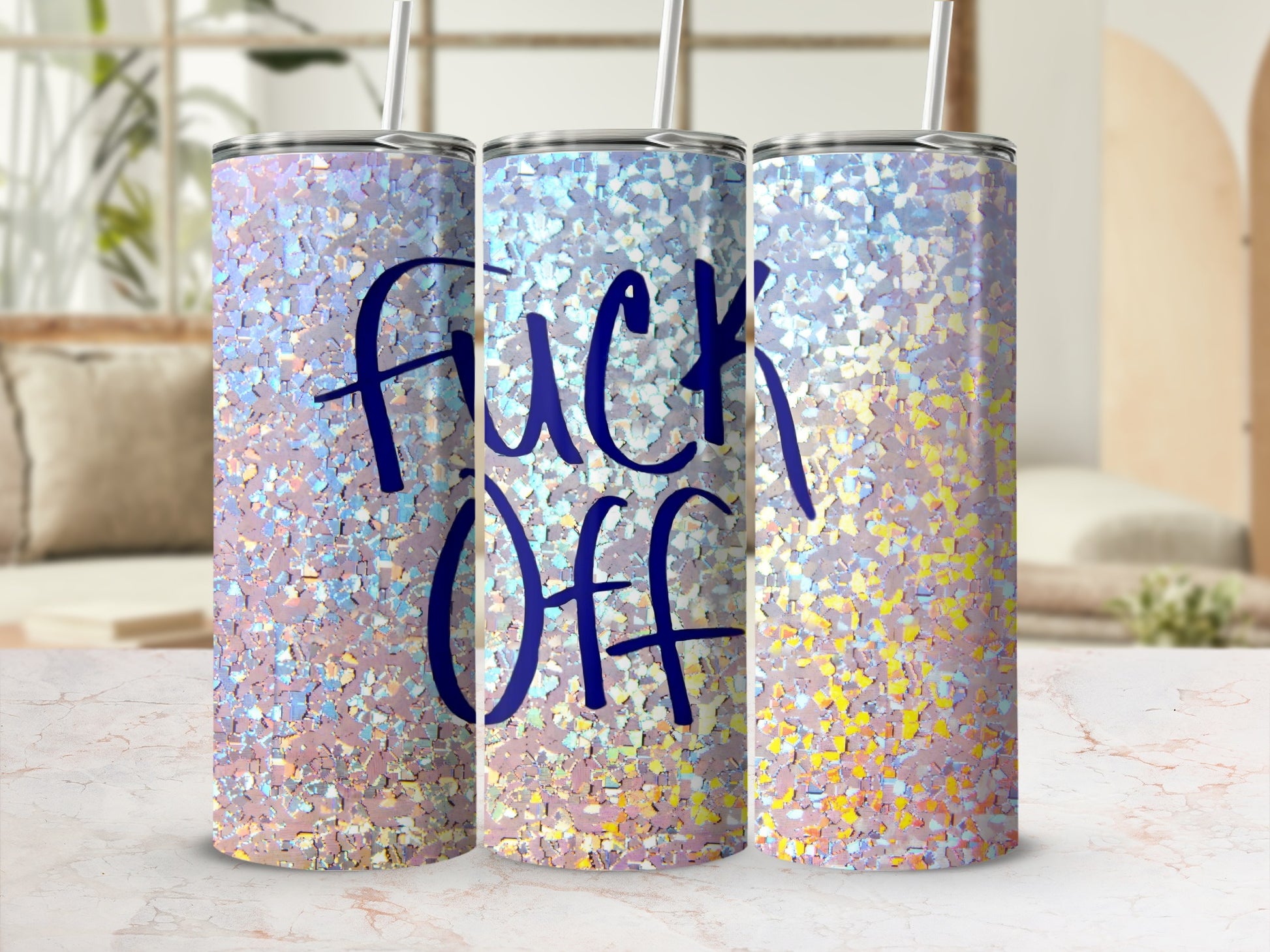 Holographic Glitter Fuck Off Insulated Tumbler