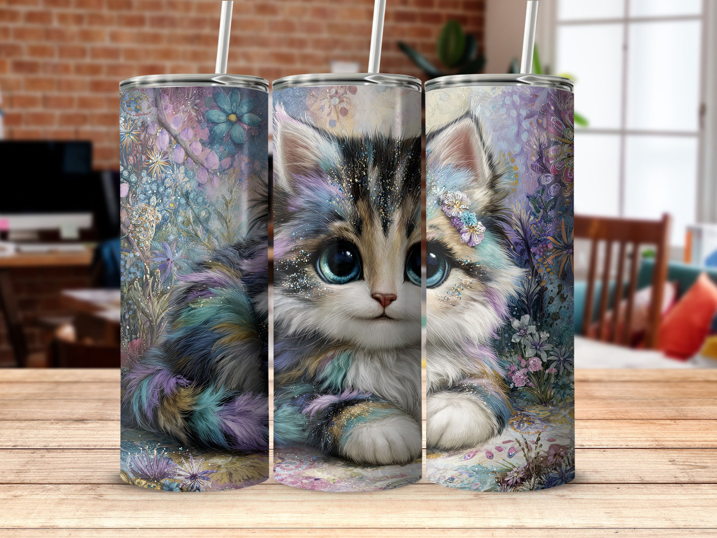 Cute Kitten Floral Design Tumbler for Cat Lovers