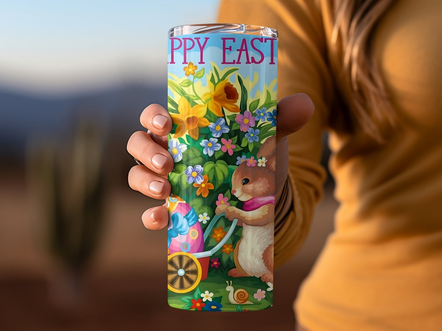 Colorful Happy Easter Floral Bunny Travel Tumbler Product